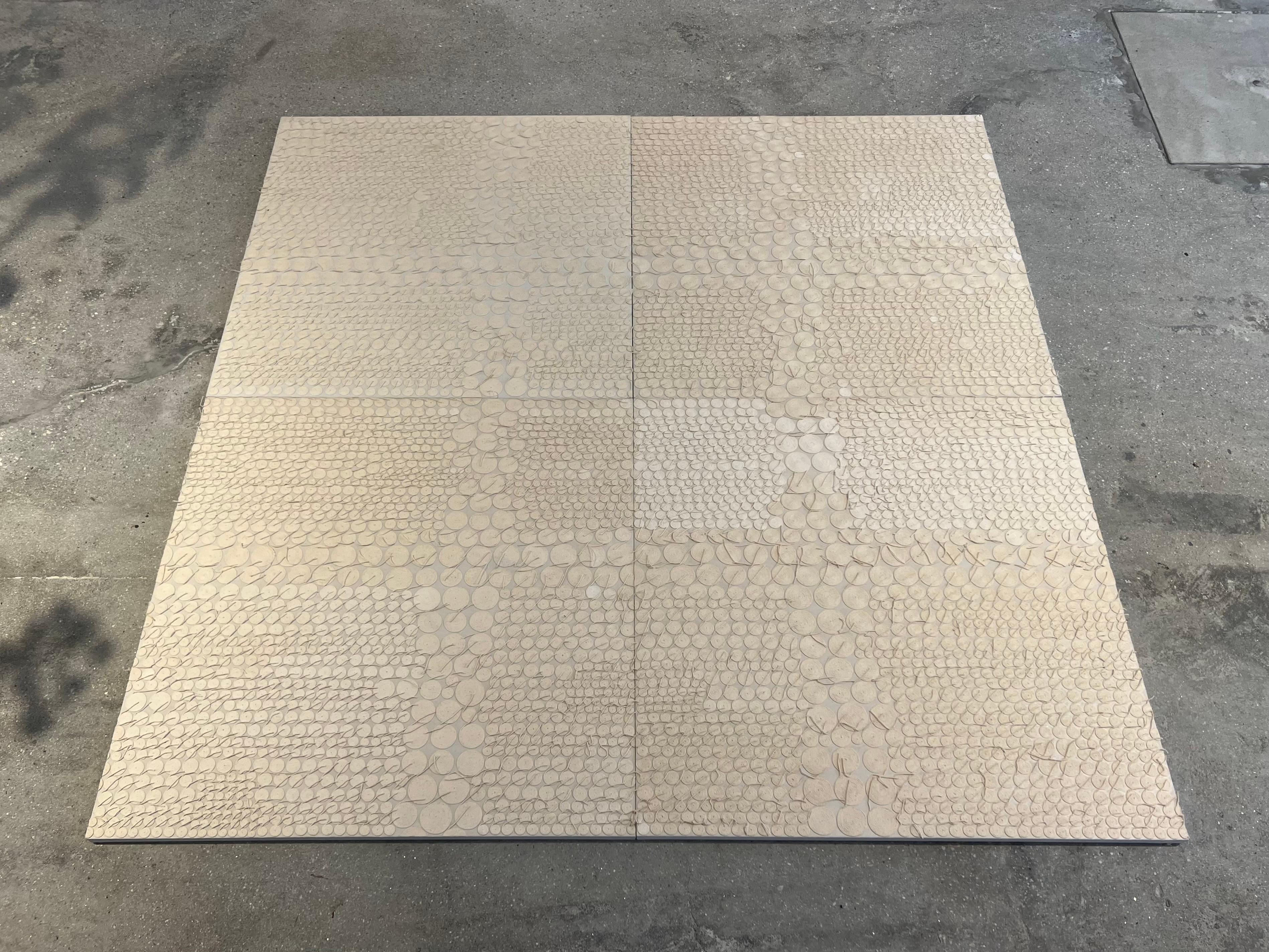 Quadro tessile, cotone, ricco di forme e finiture organiche, Bianco/Beige.