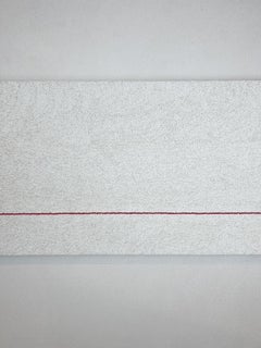 "The thin red line", Minimalist Cotton knots on white  canvas, 150 x 50 cm