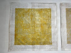Pittura gialla Nature su tela, curcuma e grafite, geometria infinita
