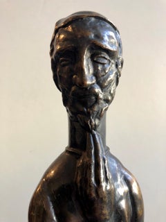 Art Deco Expressionist Bronze Judaica Rabbi Sculpture Los Angeles Modernist