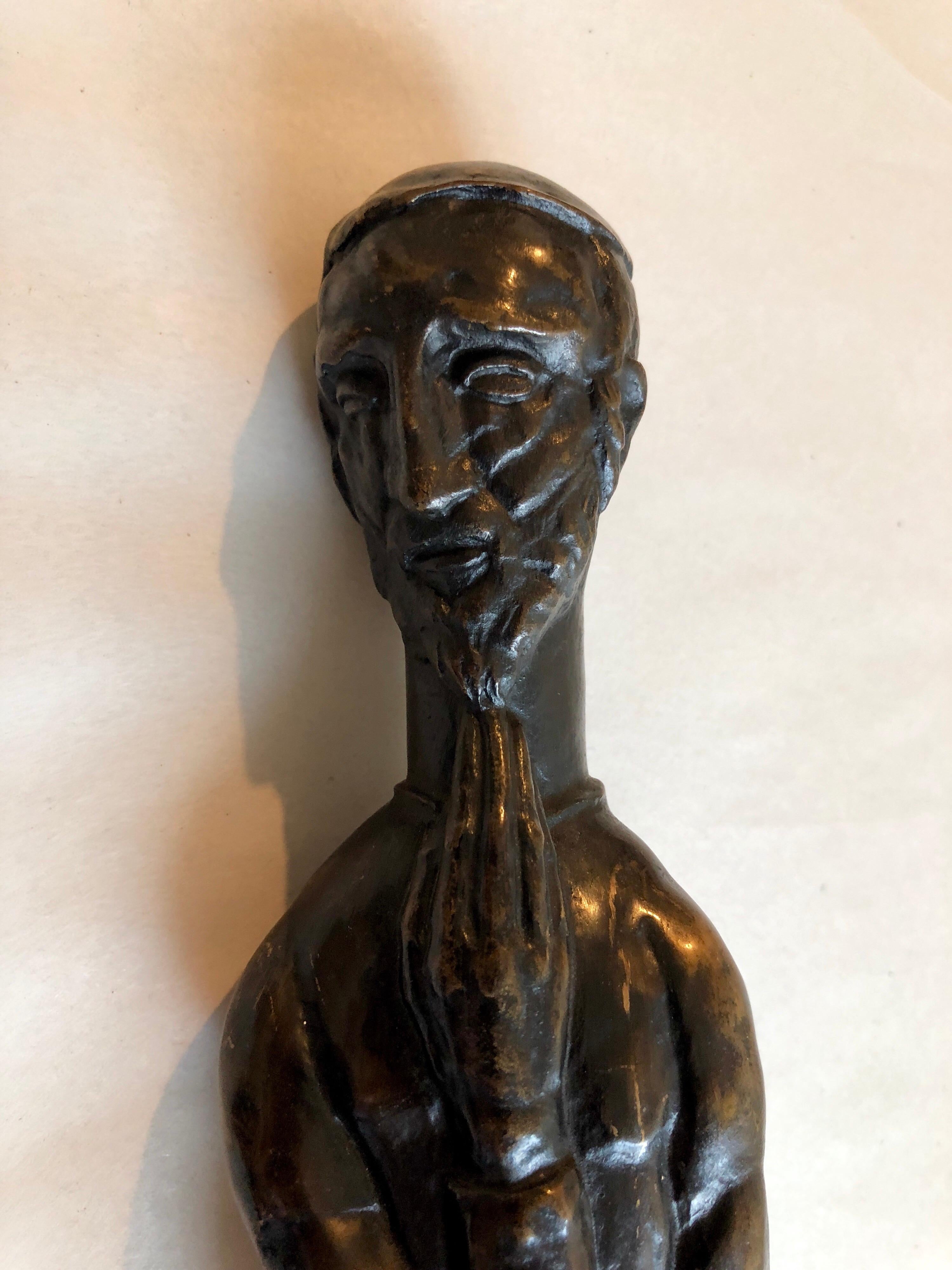 Art Deco Expressionist Bronze Judaica Rabbi Sculpture Los Angeles Modernist For Sale 5