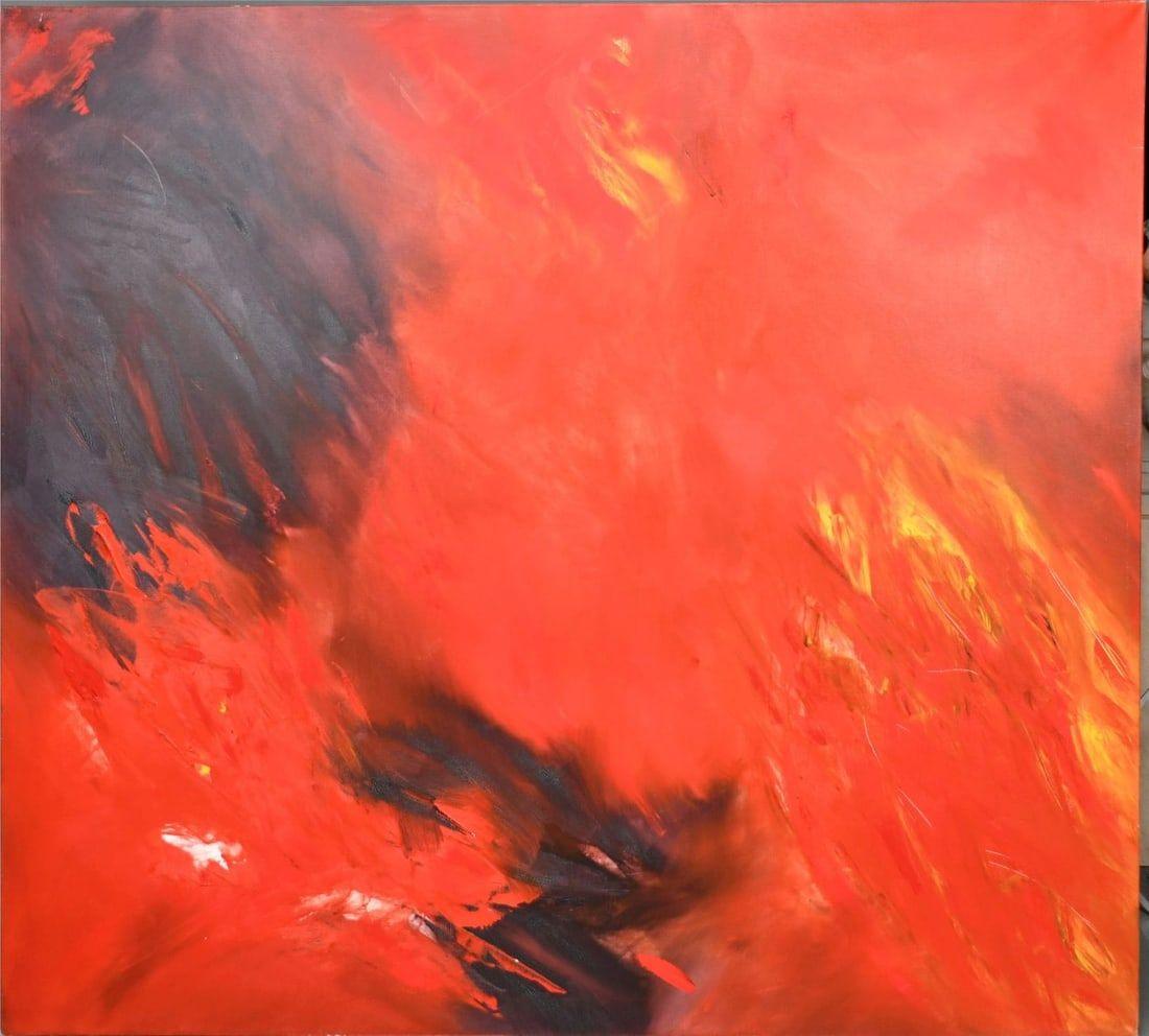 Peter Kuckei Abstract Painting –  Abstrakte Komposition in Rot, großes Ölgemälde