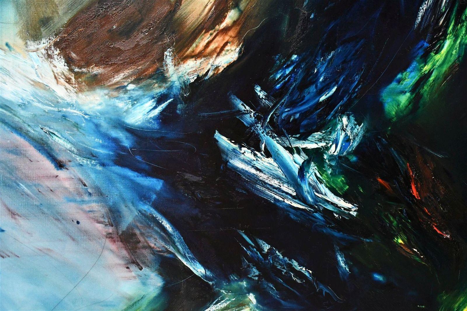 Große blaue abstrakte Komposition (Schwarz), Abstract Painting, von Peter Kuckei