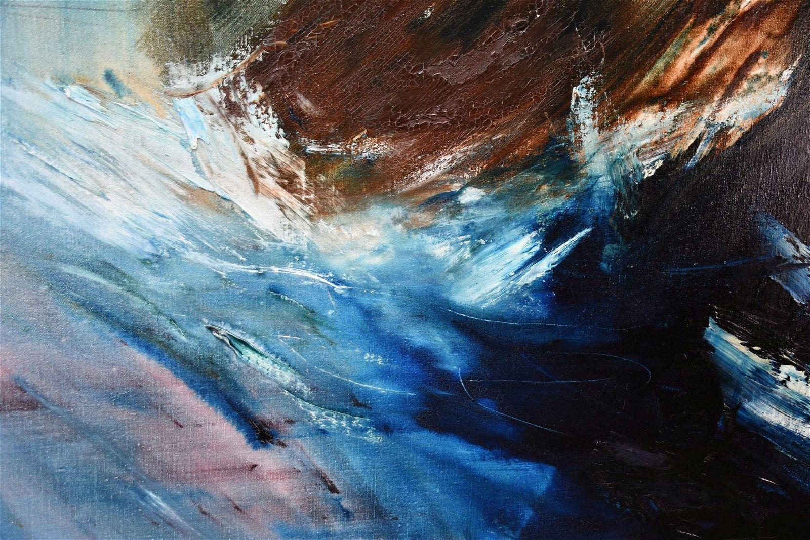  Abstrakte Komposition in Blau, großes Ölgemälde
Künstler signiert, verso datiert.
Peter Kuckei 1938 geboren in Husum, Holstein Deutschland.
1960-1961 Studium an der Staatlichen Hochschule für Bildende Künste, Bremen
1961-1963 Studium an der