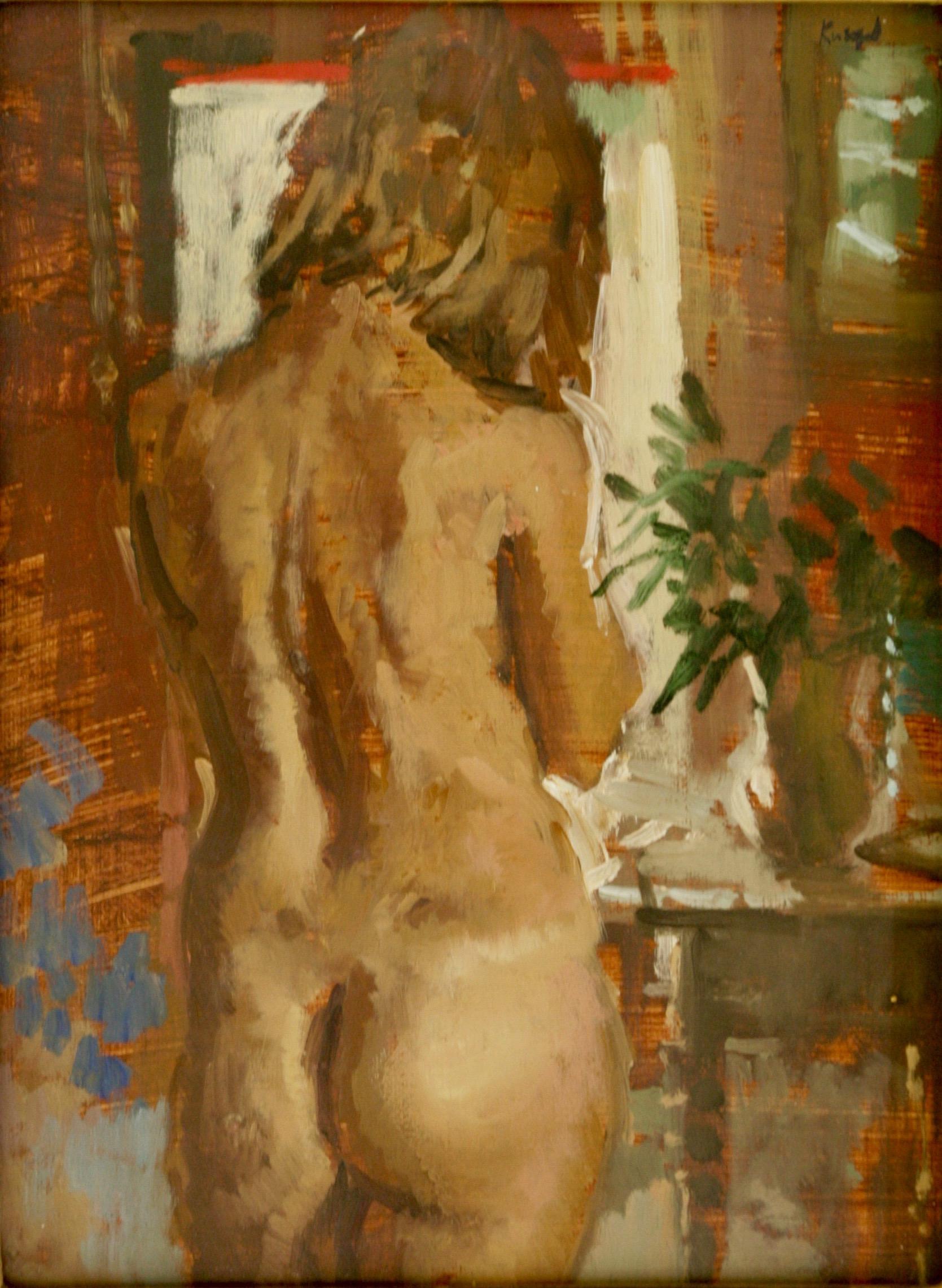 BEFORE THE DRESSING TABLE..Peter Kuhfeld RP.NEAC contemporary British artist For Sale 1