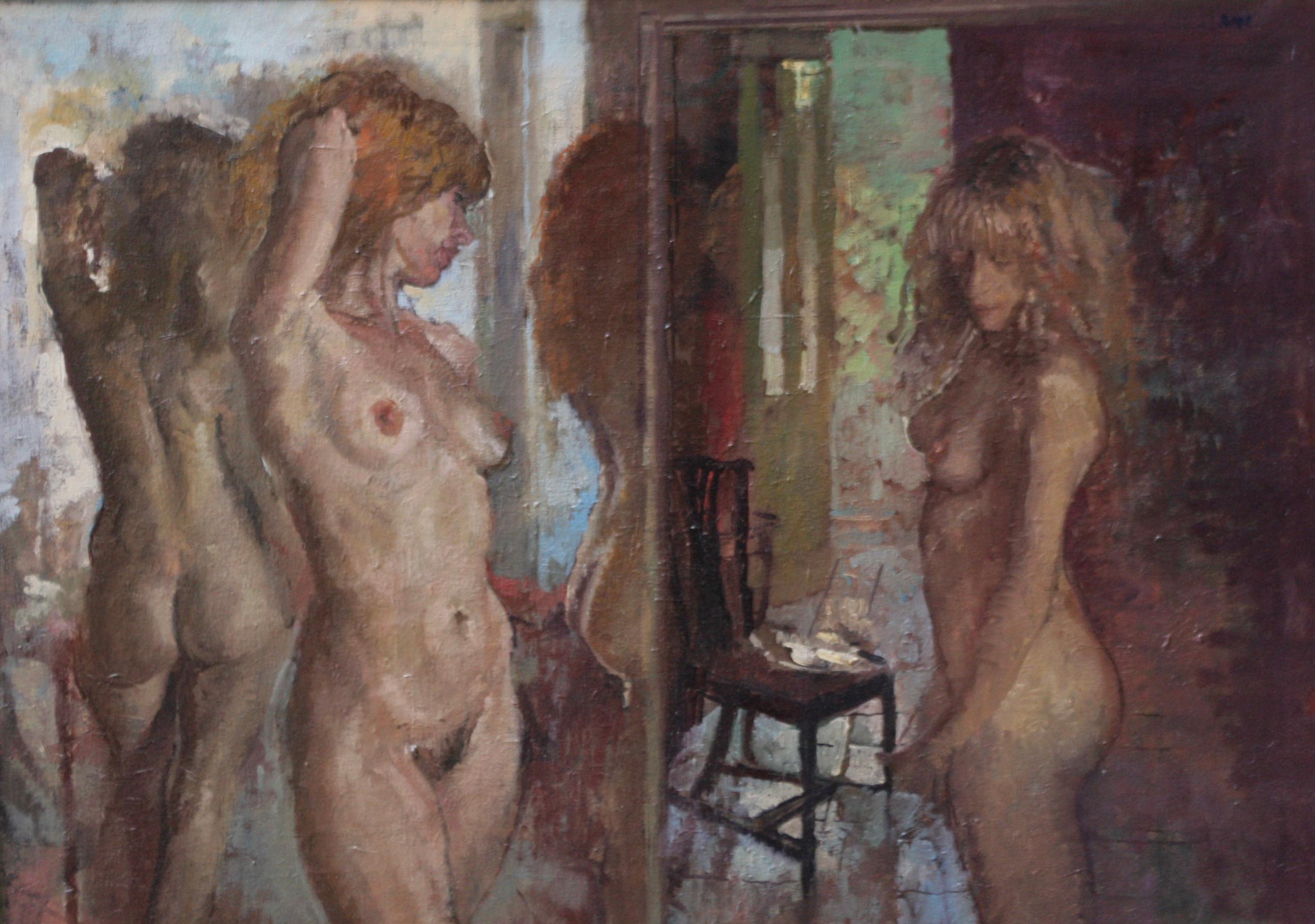 Peter Kuhfeld Nude Painting - MODELS in front of the MIRROR PETER KUHFELD CONTEMPORARY BRITISH ARTIST