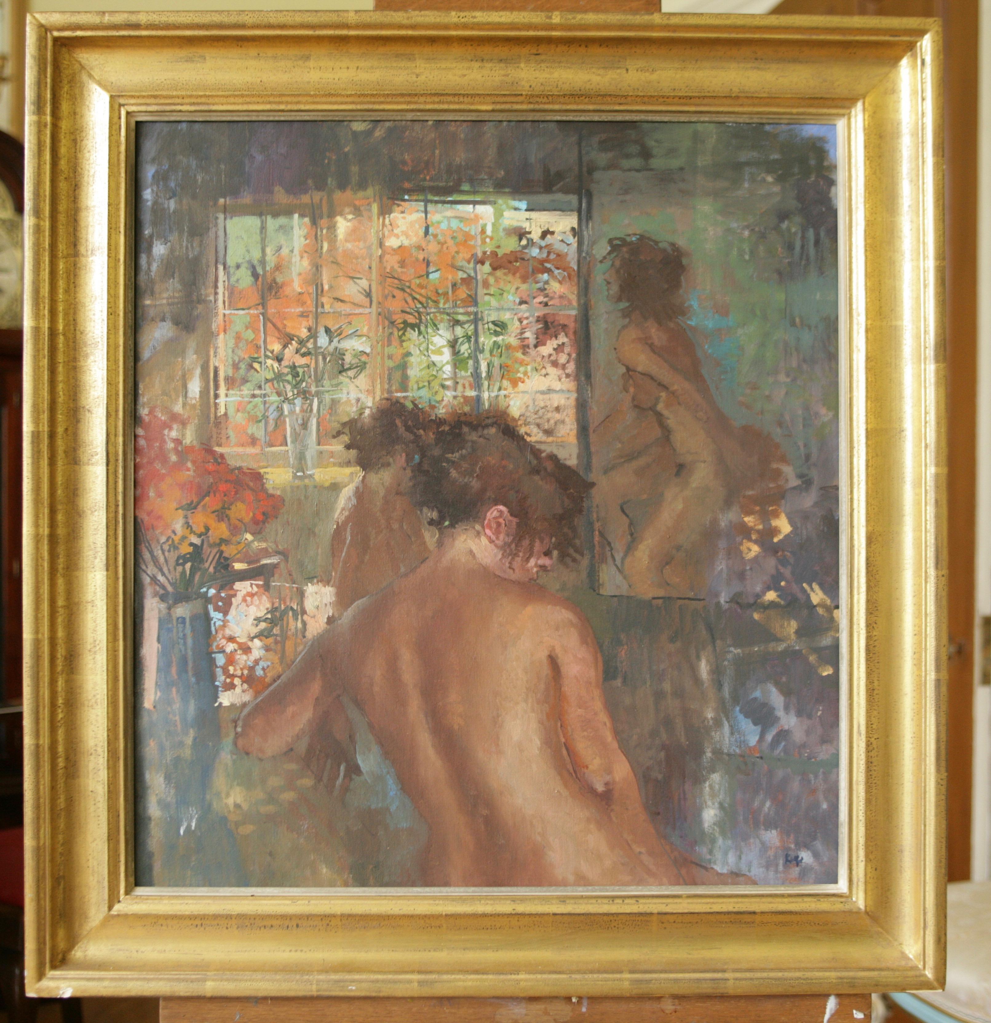 NEW MODEL in the SUMMER ROOM - Impressionist Painting by Peter Kuhfeld