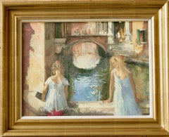 Venice Italy Peter Kuhfeld Girls on Bridge Landacape Oil Painting Impressionist