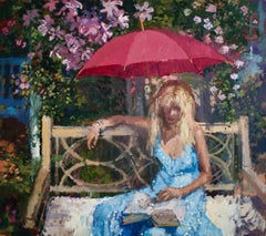 THE PINK UMBRELLA.., Peter Kuhfeld RP.NEAC 1952 contemporary British artist