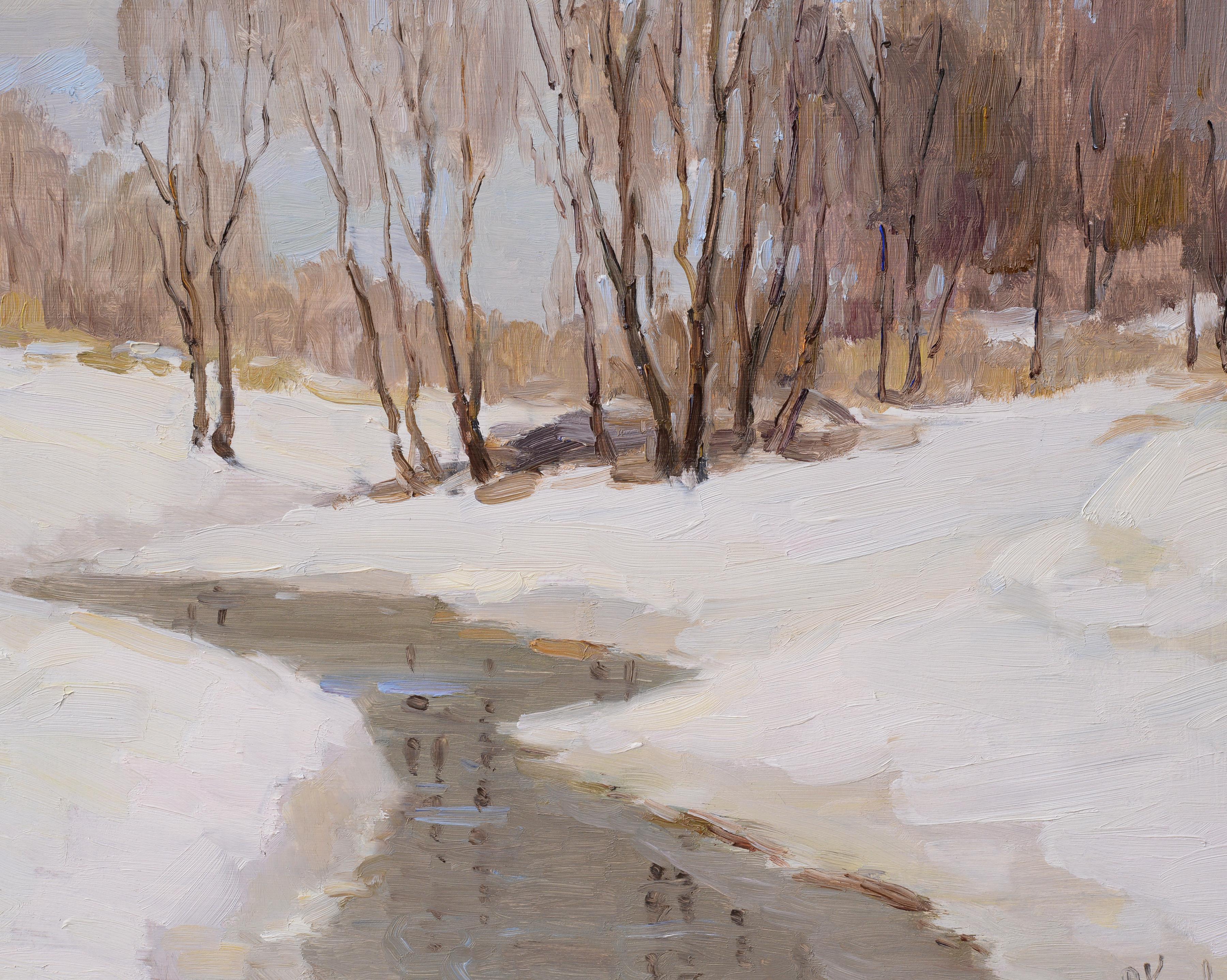 Amerikanische Winterlandschaft, Vintage, Ölgemälde eines impressionistischen Meisters, 1951 (Impressionismus), Painting, von Peter Kurbatov