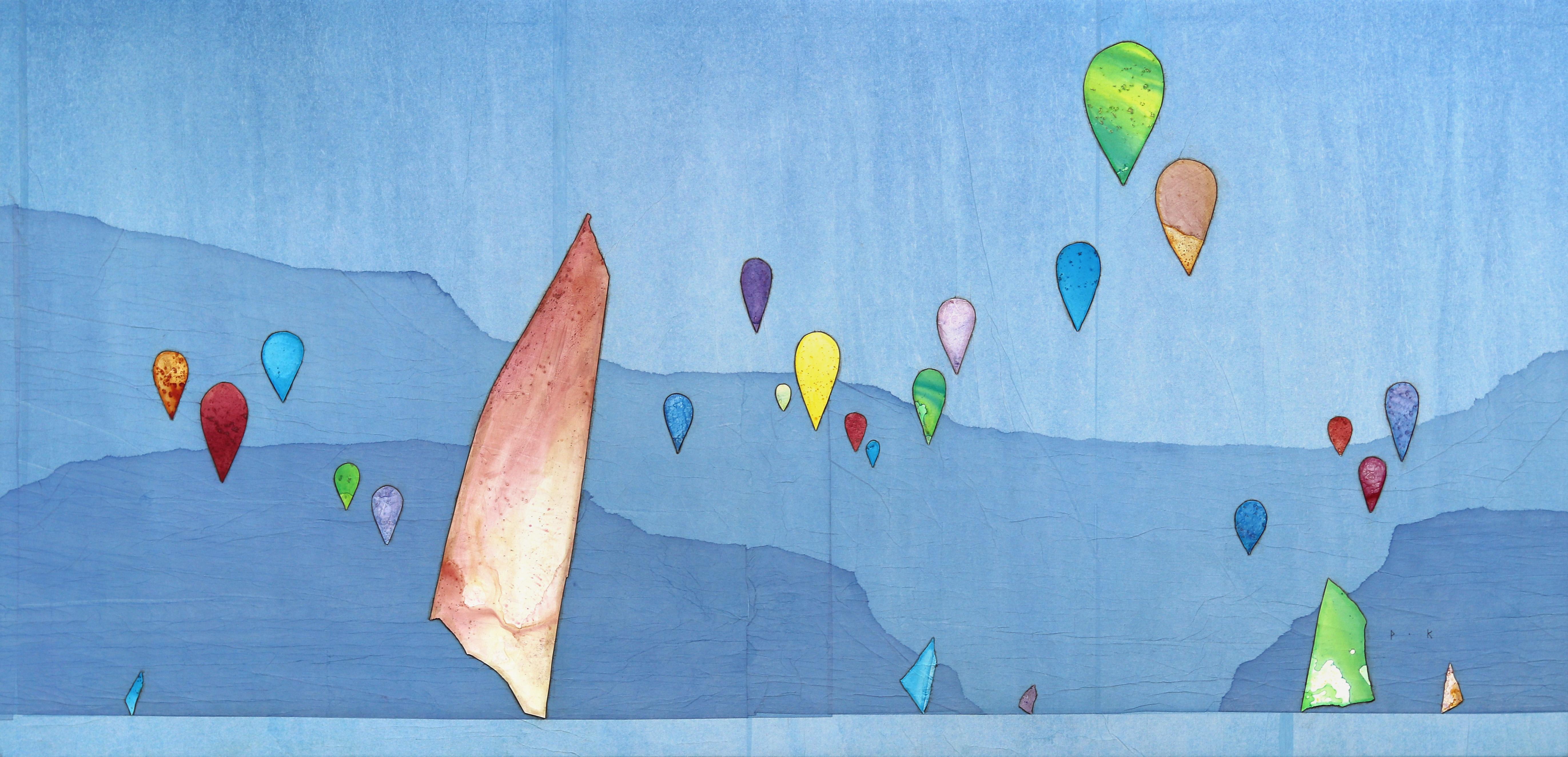 Peter Kuttner Abstract Painting – Beyond the Cerulean Skies – Großes Original Minimalistisches, farbenfrohes, farbenfrohes Kunstwerk