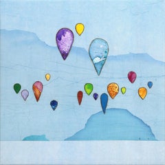 Boundless Flight II – Original minimalistisches, blaues Landschafts-Gebirge-Kunstwerk in Blau