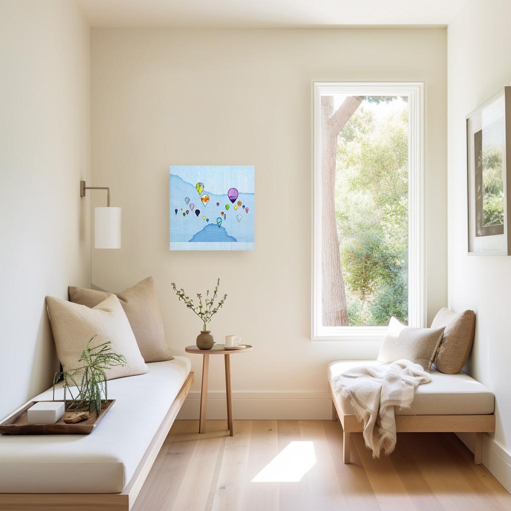 Drifting Harmony I - Obra de Arte Original Minimalista Paisaje Azul Montañas - Painting de Peter Kuttner