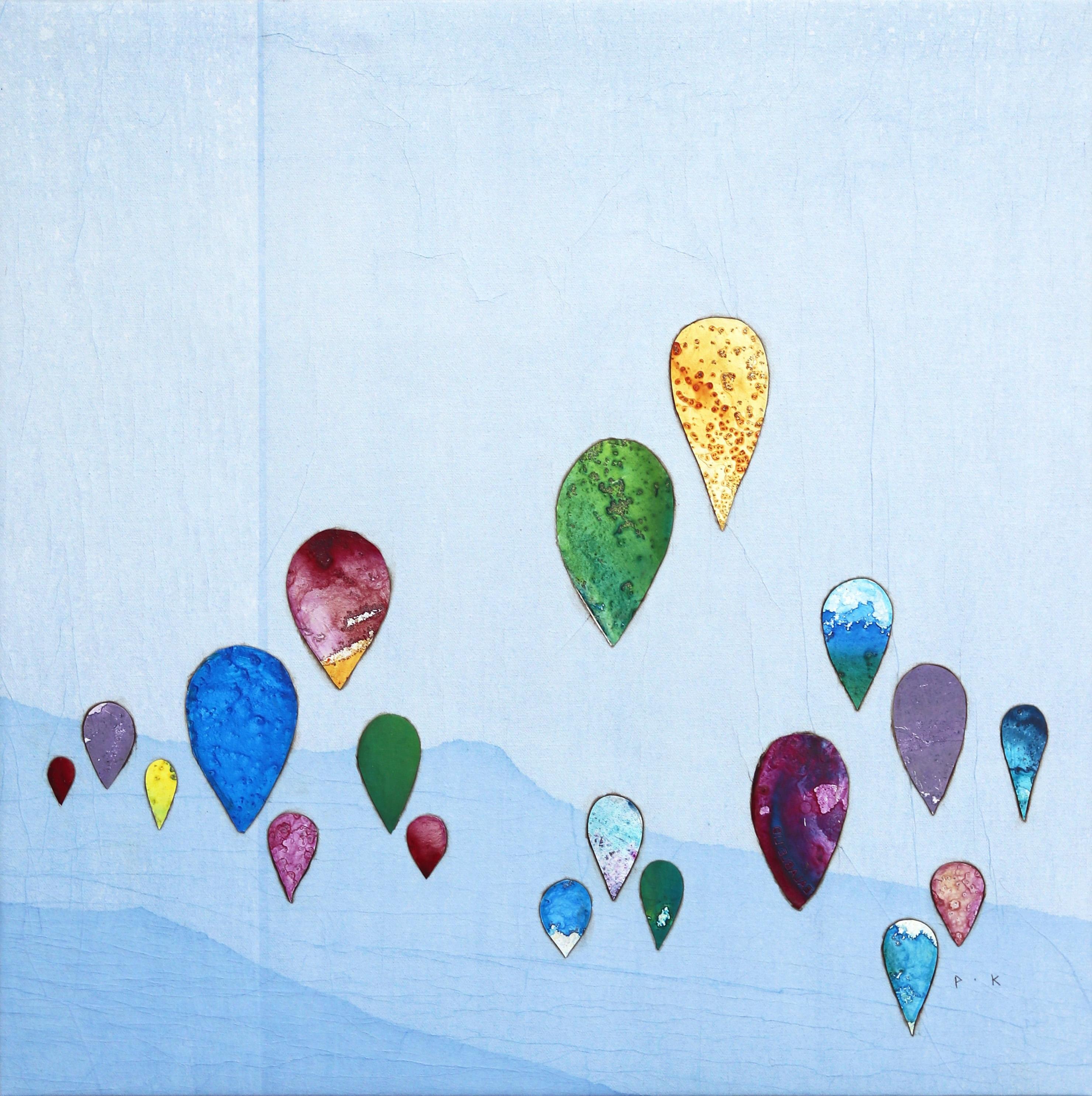 Floating the Idea III - Original Boho Minimalist Blue Landscape Balloon Artwork