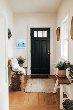 Luminous Woodland I - Opera d'arte originale minimalista di paesaggi montani blu