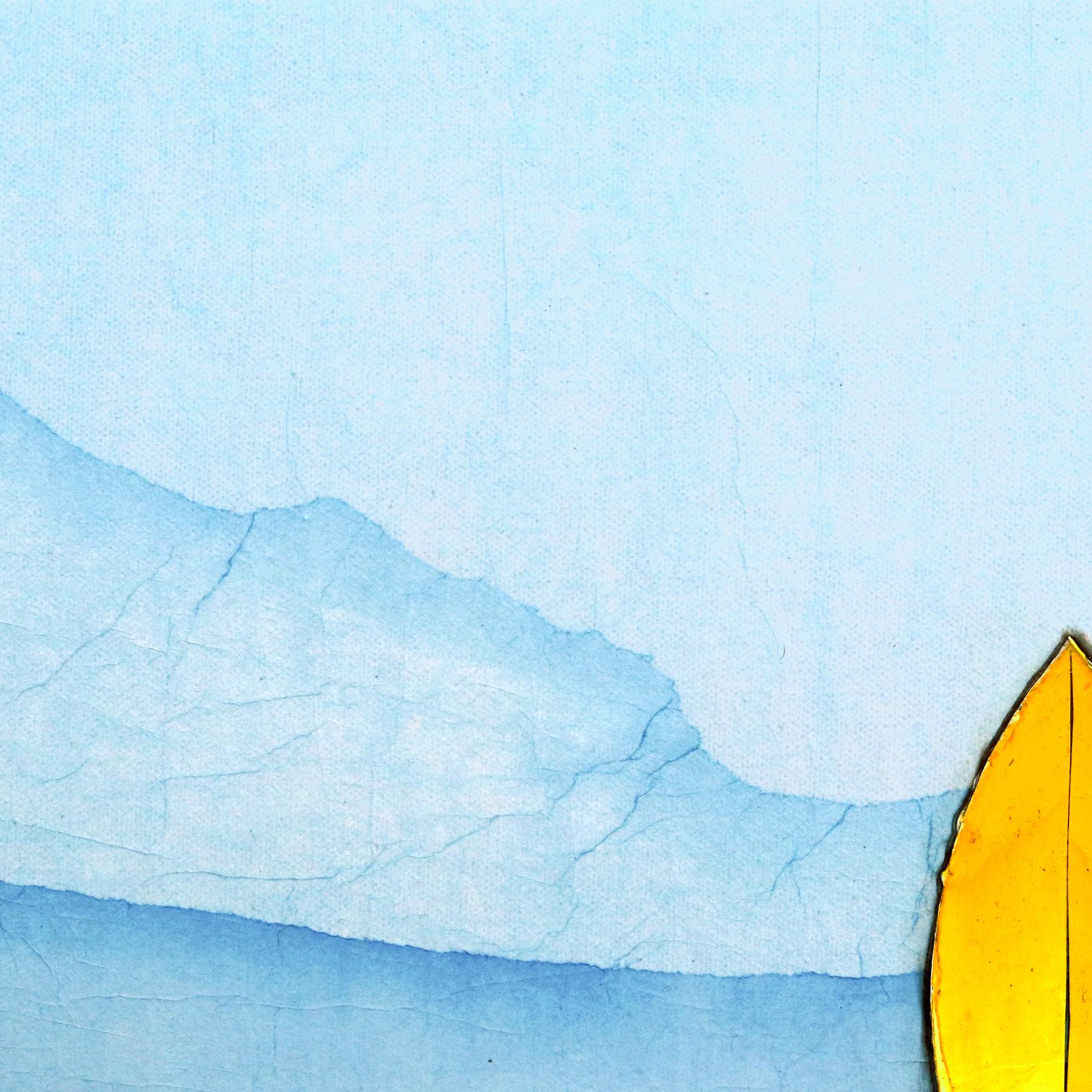 Bosque Luminoso I - Obra de Arte Original Minimalista Paisaje Azul Montañas - Painting Contemporáneo de Peter Kuttner