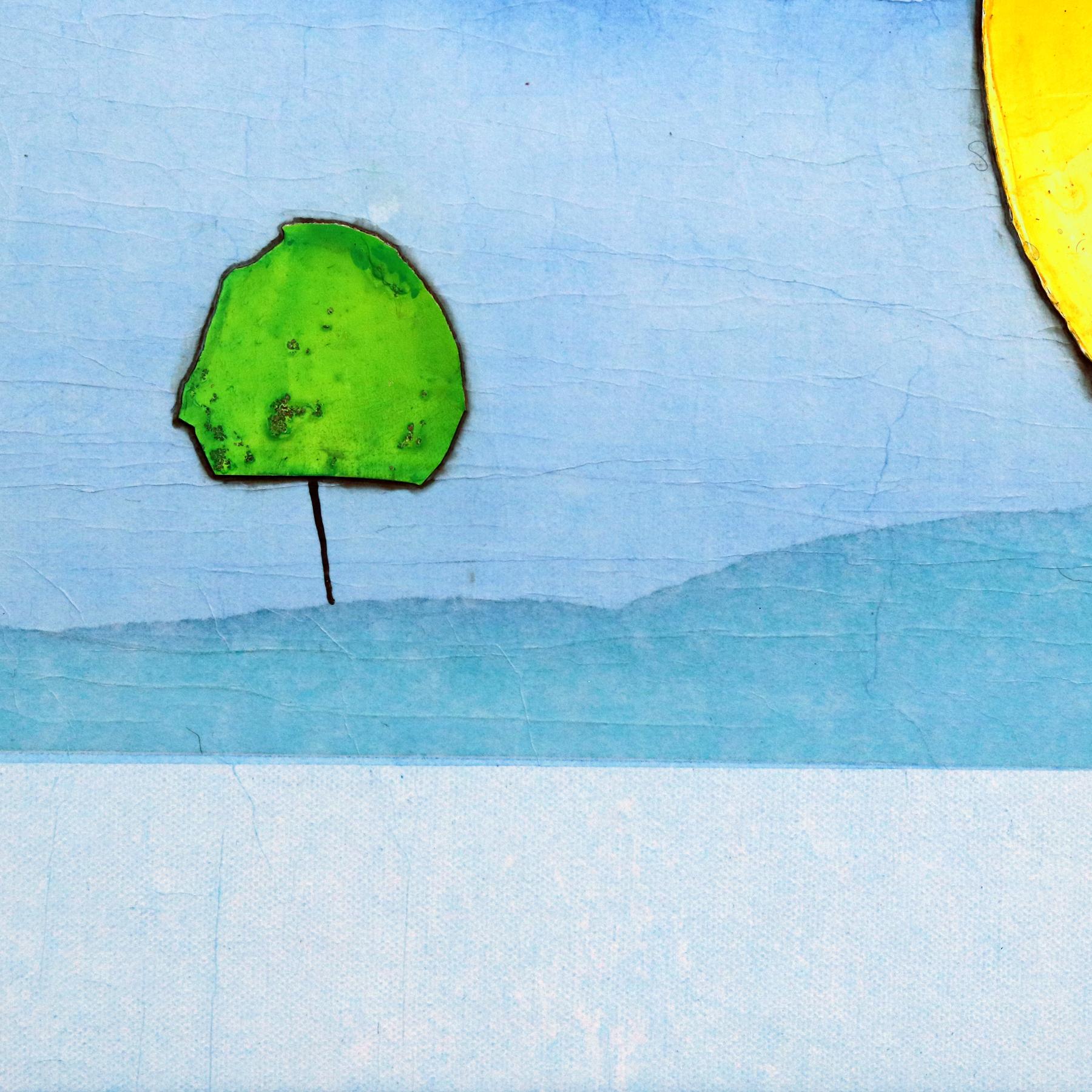 Bosque Luminoso I - Obra de Arte Original Minimalista Paisaje Azul Montañas en venta 2