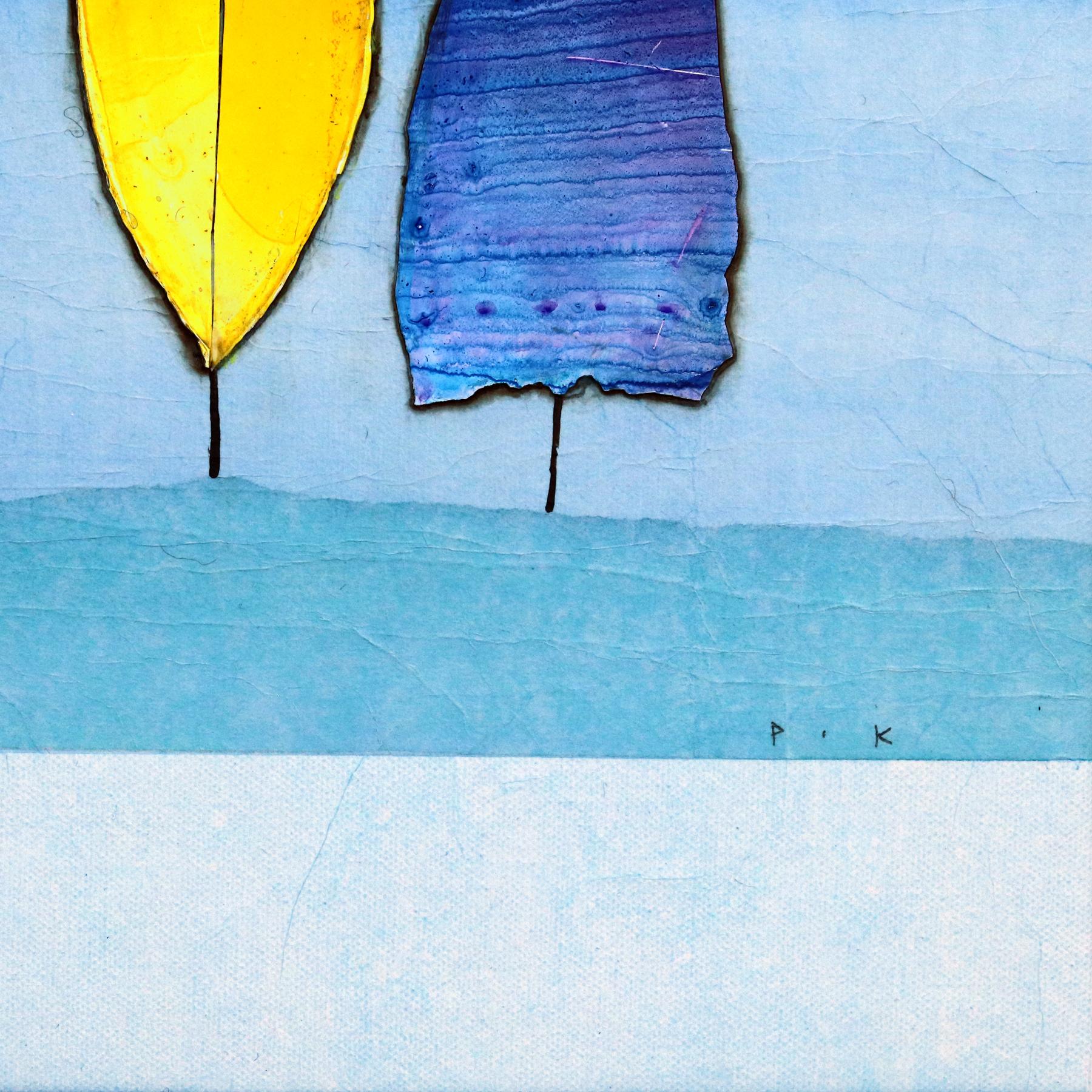 Bosque Luminoso I - Obra de Arte Original Minimalista Paisaje Azul Montañas en venta 3