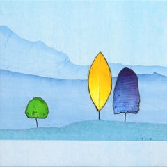 Luminous Woodland I - Original Minimalist Blue Landscape Mountains Artwork