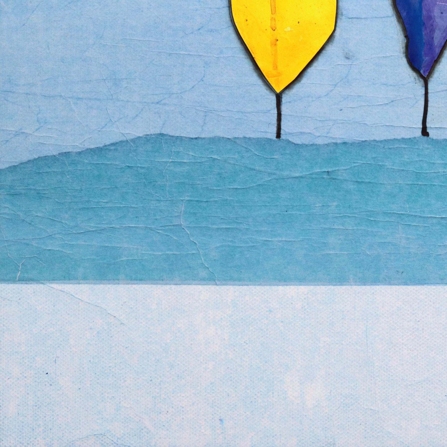 Bosque Luminoso II - Obra de Arte Original Minimalista Paisaje Azul Montañas en venta 3