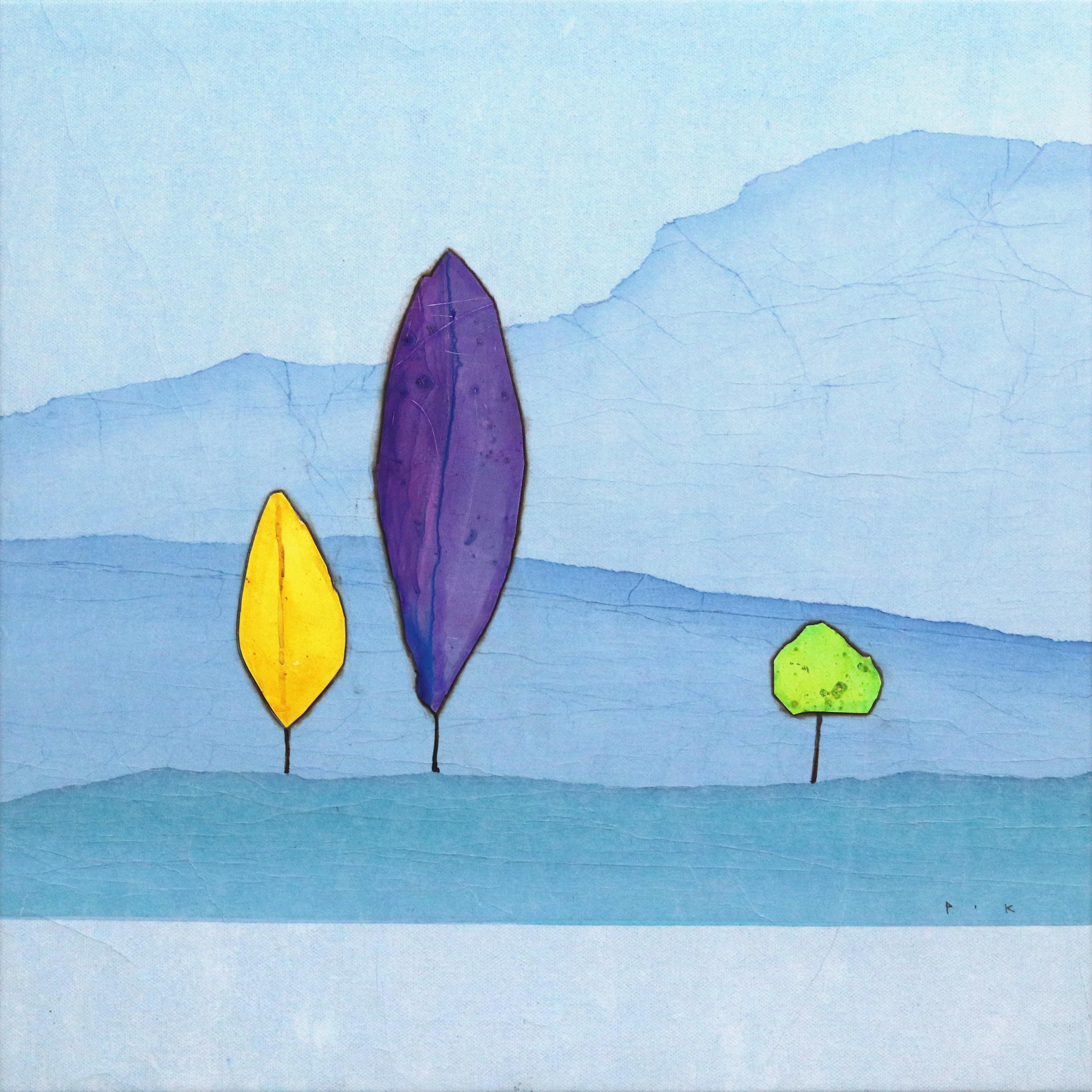 Abstract Painting de Peter Kuttner - Bosque Luminoso II - Obra de Arte Original Minimalista Paisaje Azul Montañas