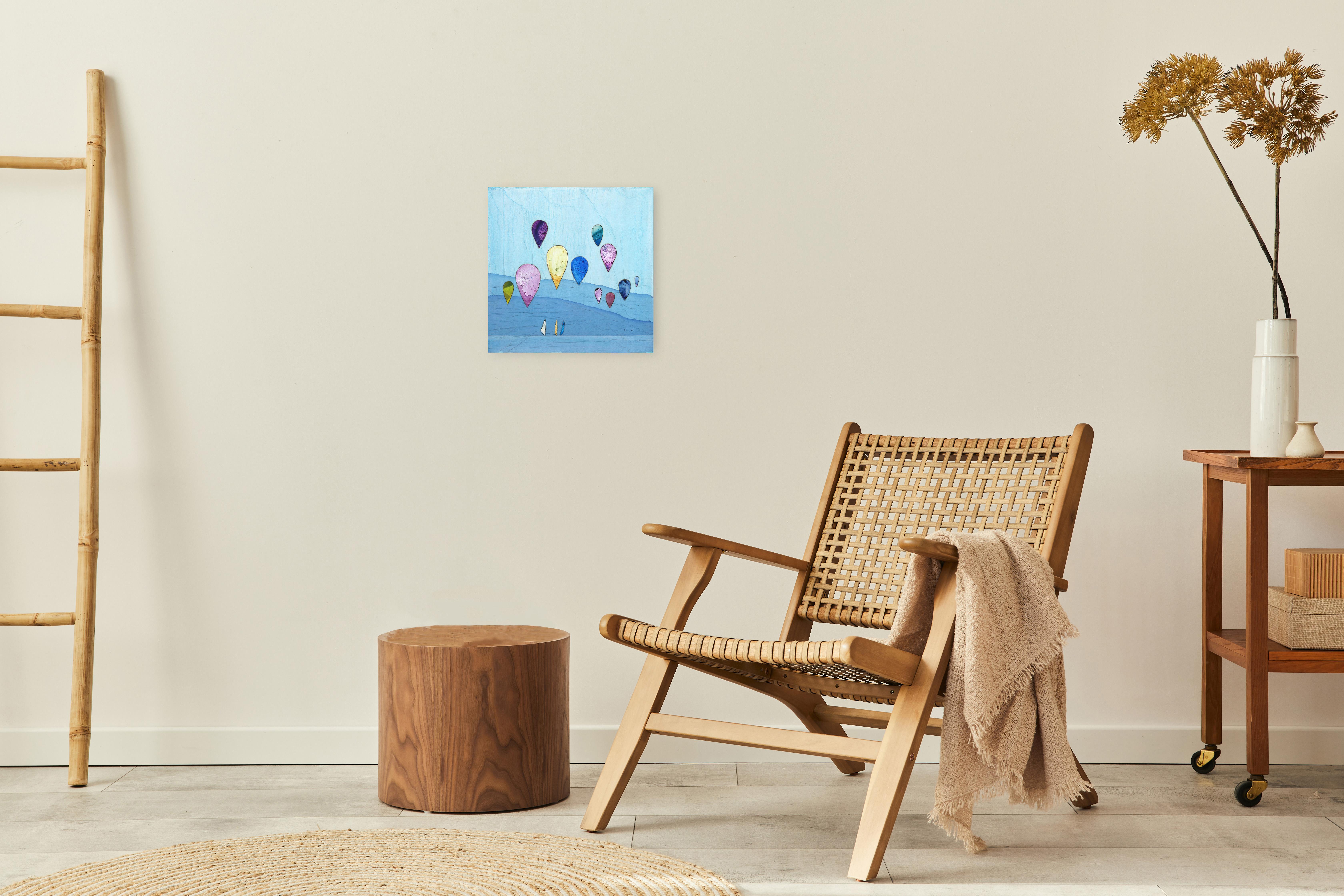 Our Hangout I - Original Boho Minimalist Abstract Landscape Balloon Artwork - Painting by Peter Kuttner