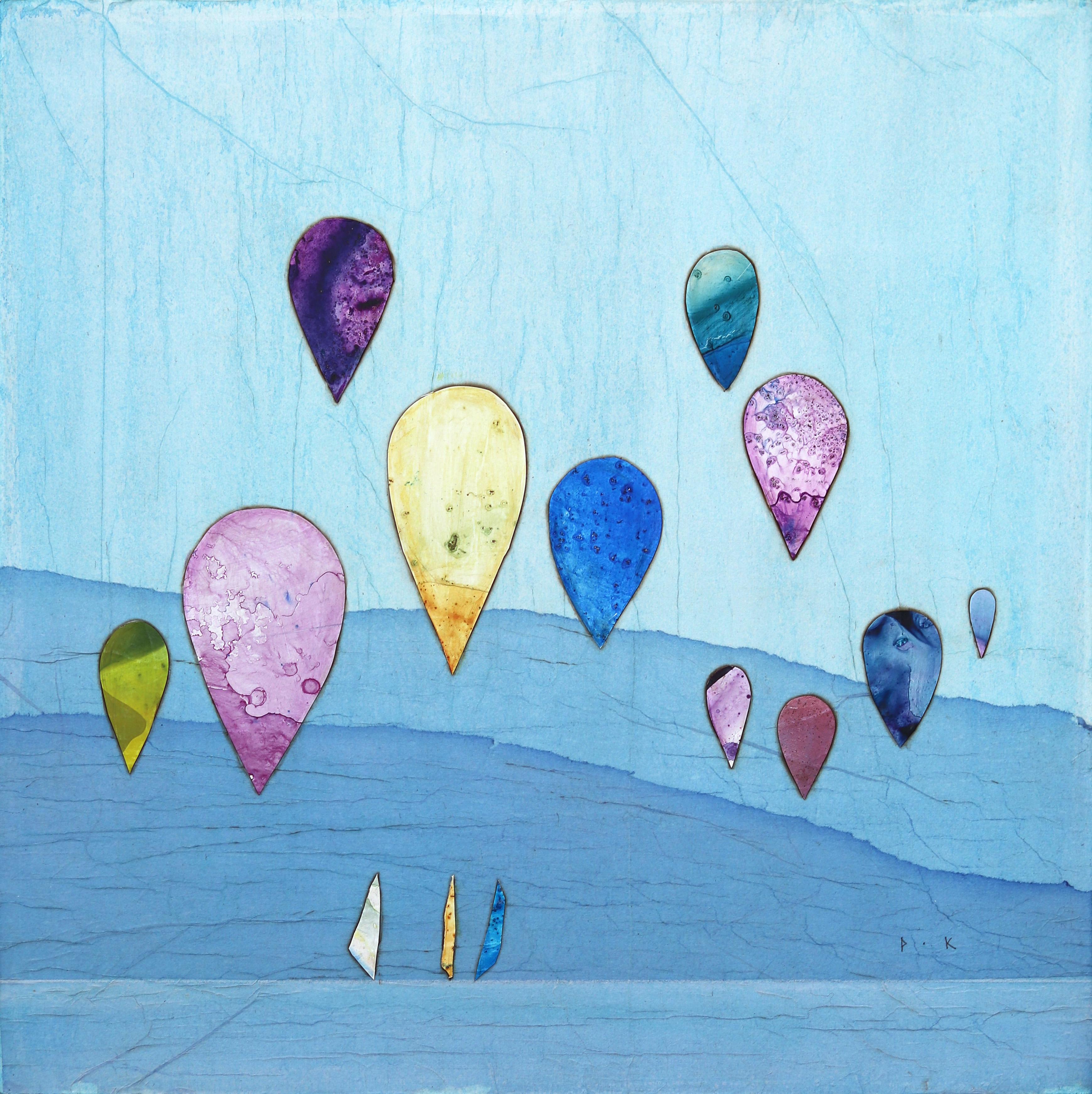 Peter Kuttner Abstract Painting - Our Hangout I - Original Boho Minimalist Abstract Landscape Balloon Artwork