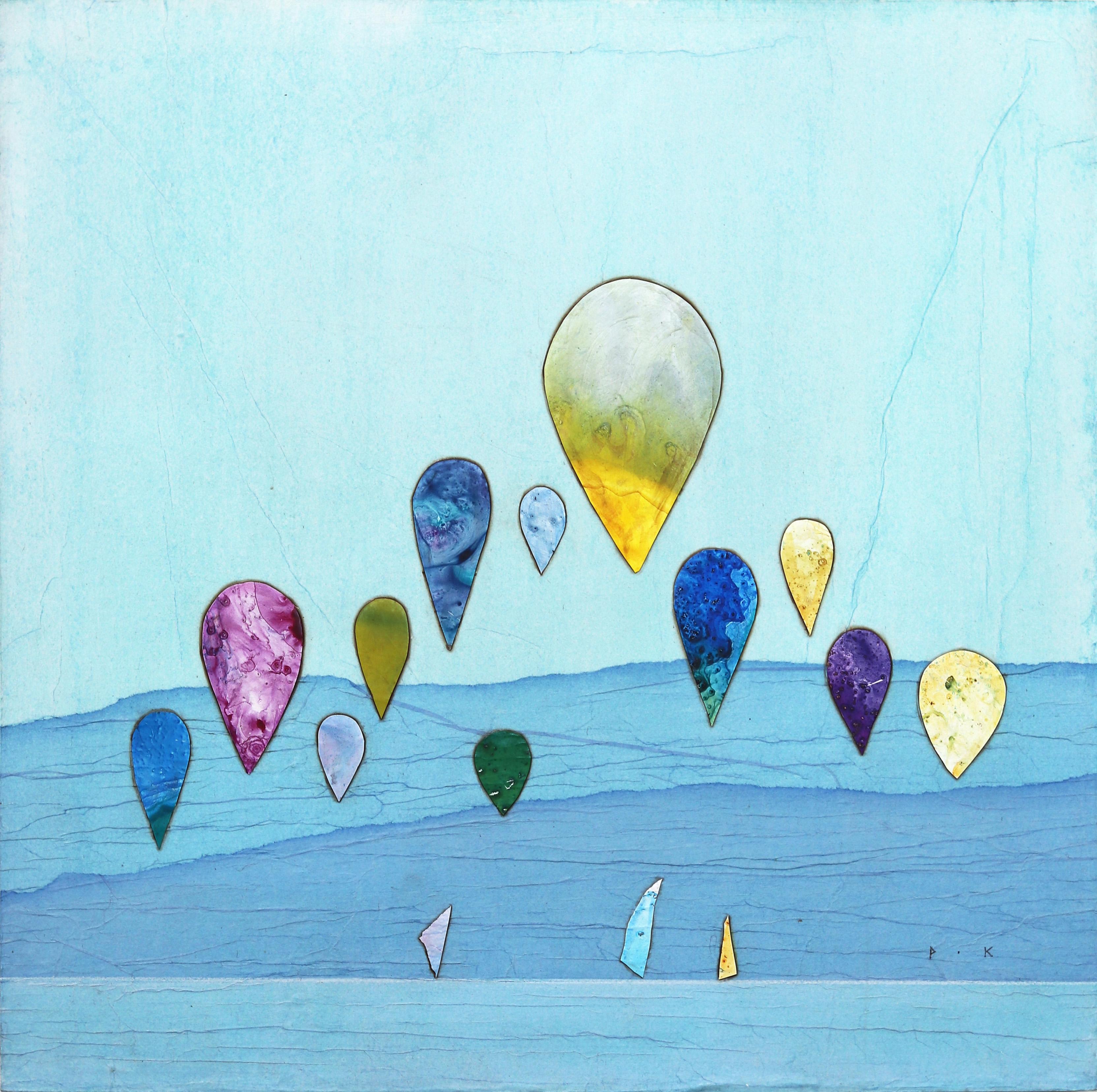 Unser Hangout II – Original abstraktes Heißluftballongemälde, Nostalgisches Gemälde