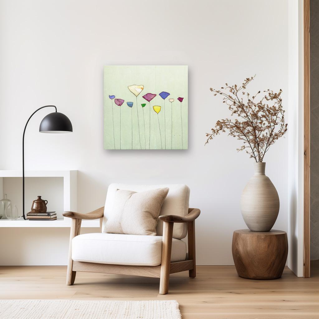 Pale Green Dream I - Original Minimalist Colorful Floral Still Life Artwork - Painting by Peter Kuttner