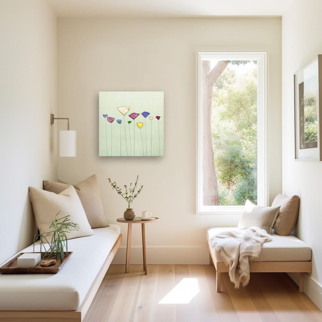 Pale Green Dream I - Original Minimalist Colorful Floral Still Life Artwork For Sale 2