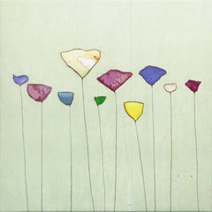 Pale Green Dream I - Original Minimalist Colorful Floral Still Life Artwork