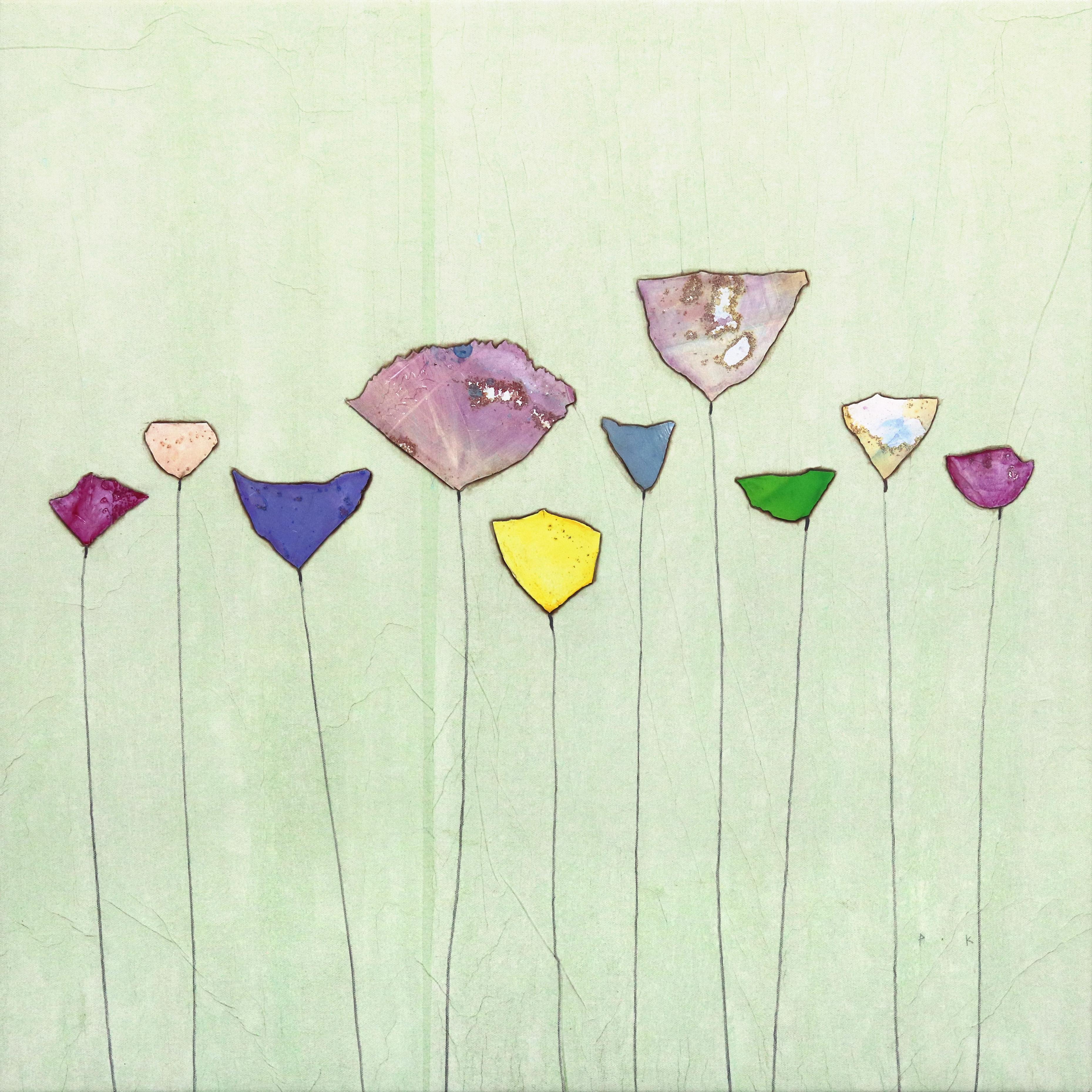 Pale Green Dream II - Original Minimalist Colorful Floral Still Life Artwork
