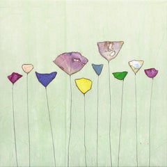 Pale Green Dream II - Original Minimalist Colorful Floral Still Life Artwork