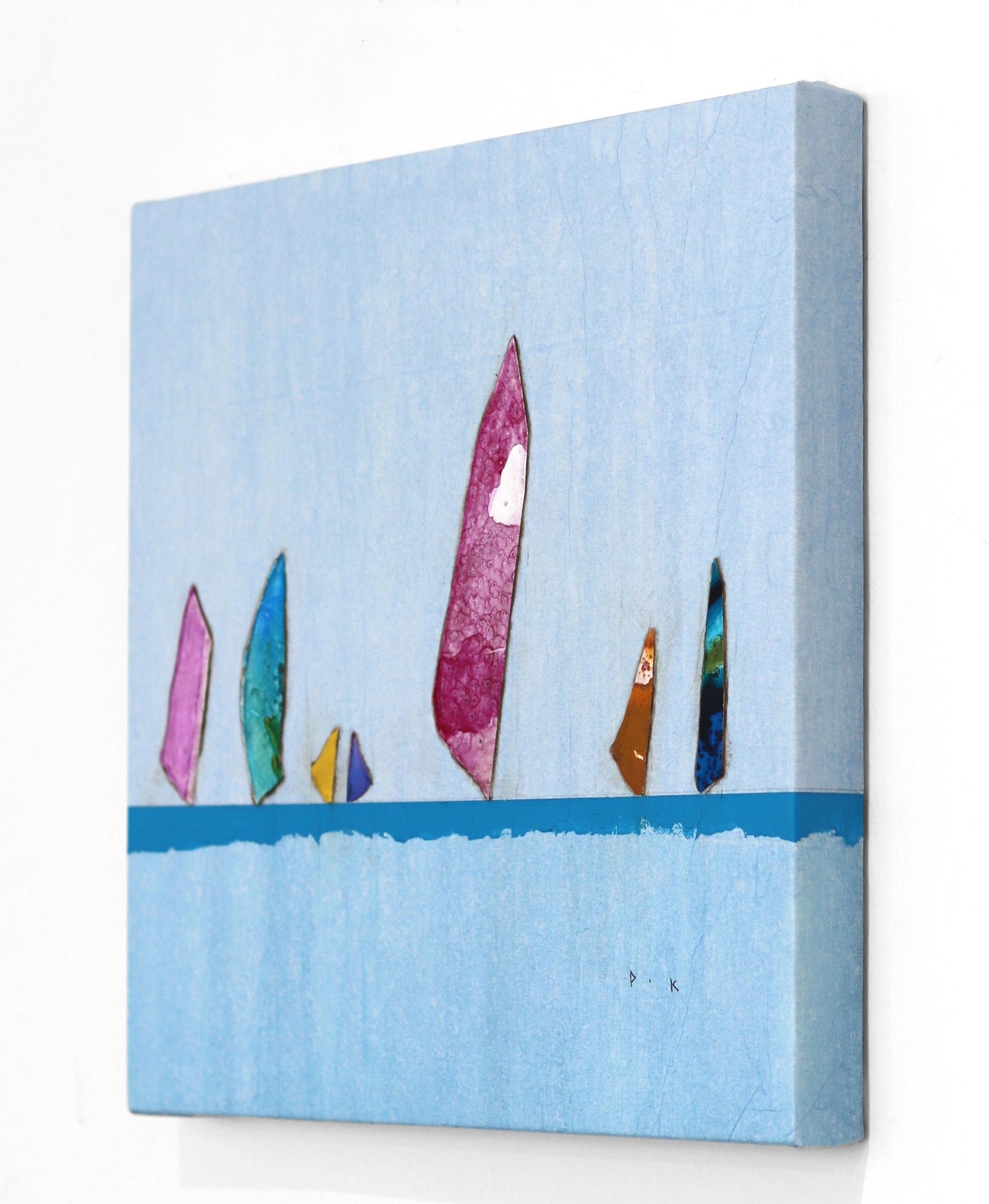 Strong Current II - Opera d'arte originale Boho Minimalista Blu Calma in vendita 1