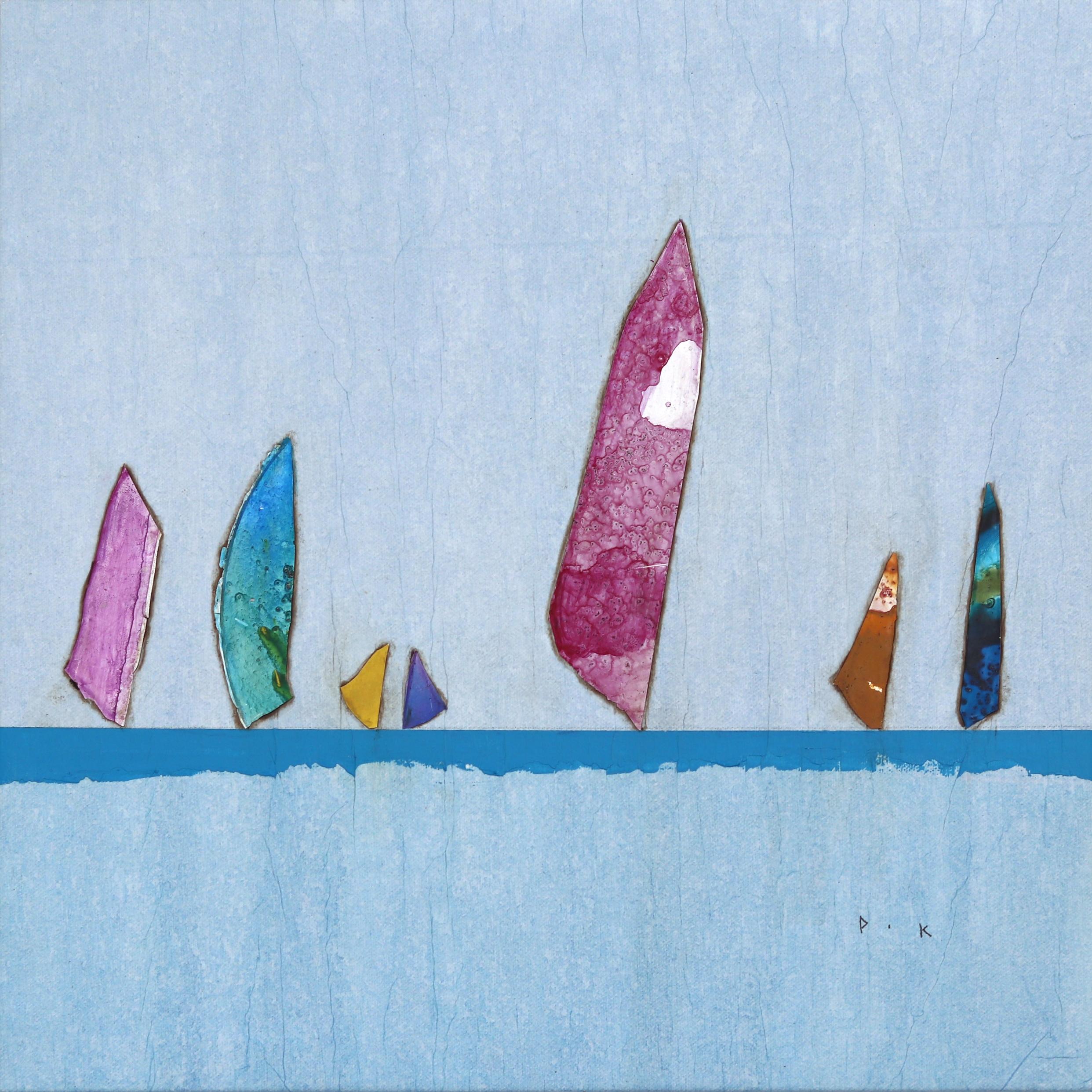 Strong Current II - Opera d'arte originale Boho Minimalista Blu Calma