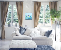 Whispering Grove I, œuvre d'art originale minimaliste de paysage abstrait bleu