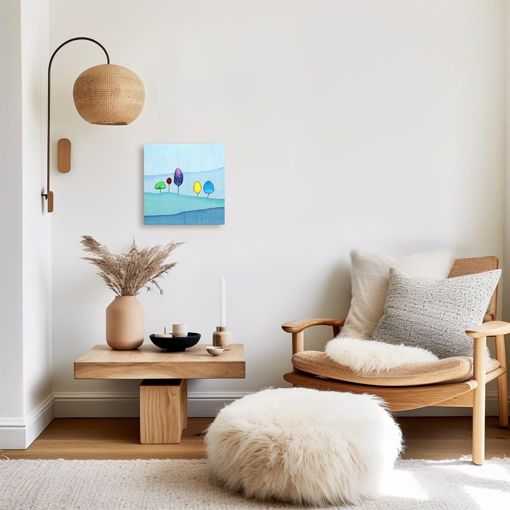 Whispering Grove I - Opera d'arte originale minimalista astratta di paesaggio blu in vendita 1