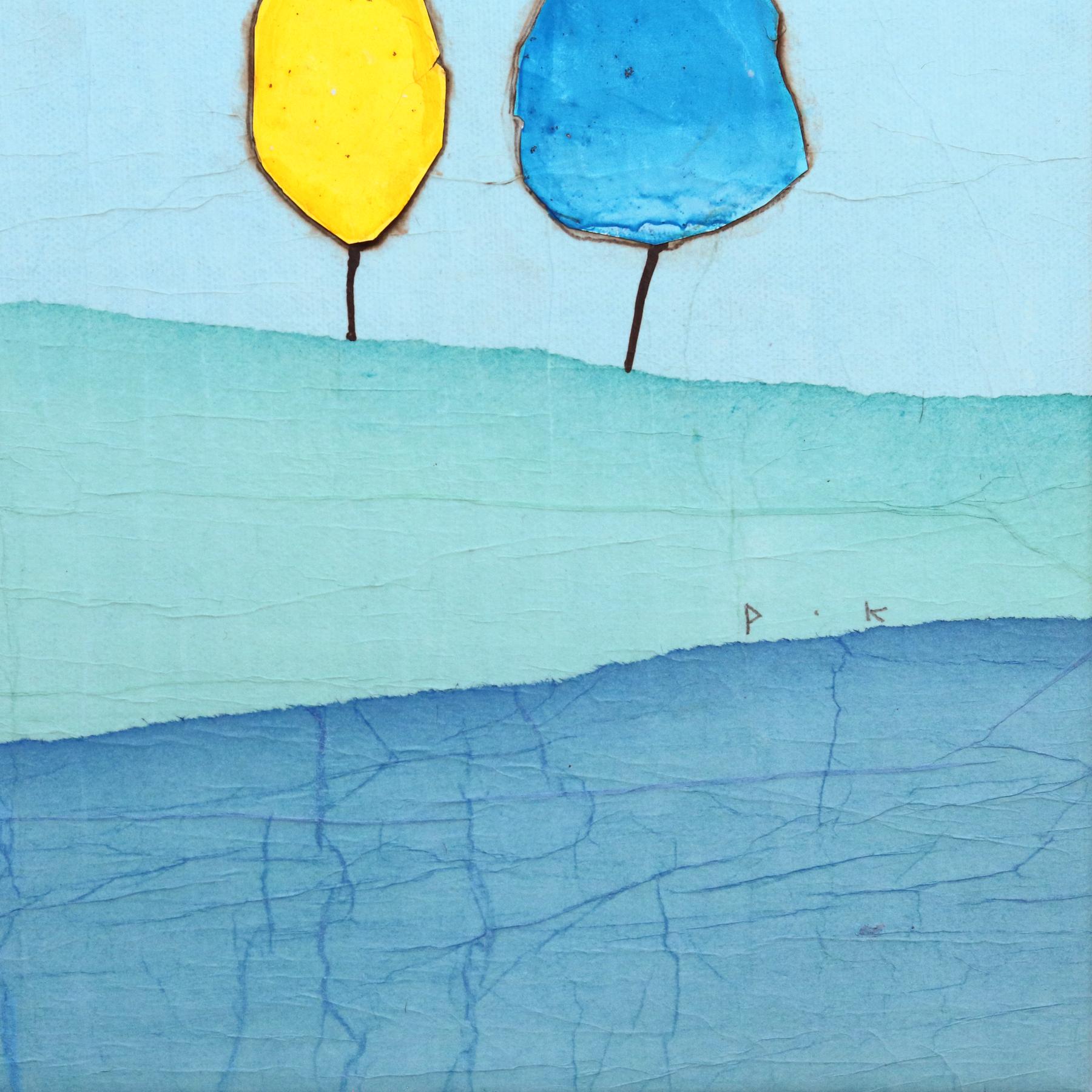 Whispering Grove I - Opera d'arte originale minimalista astratta di paesaggio blu in vendita 3