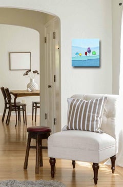 Whispering Grove II, œuvre d'art originale minimaliste de paysage abstrait bleu