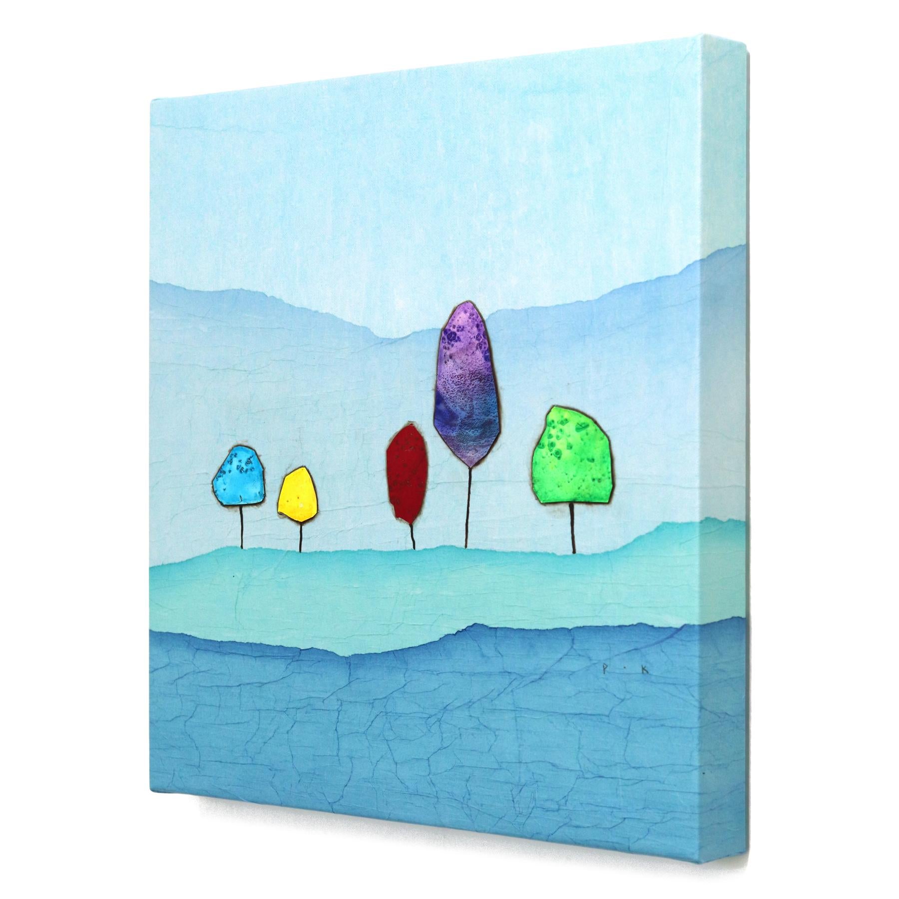 Whispering Grove II - Opera d'arte originale minimalista astratta di paesaggio blu - Landscape Painting Blu di Peter Kuttner