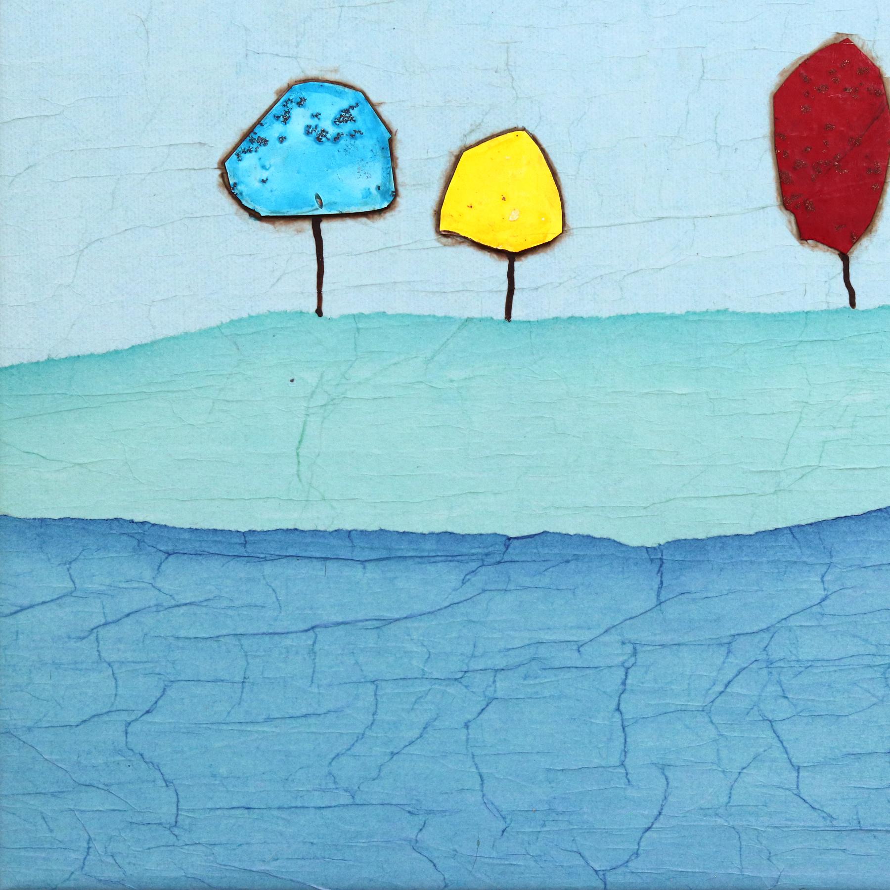 Whispering Grove II - Opera d'arte originale minimalista astratta di paesaggio blu in vendita 2