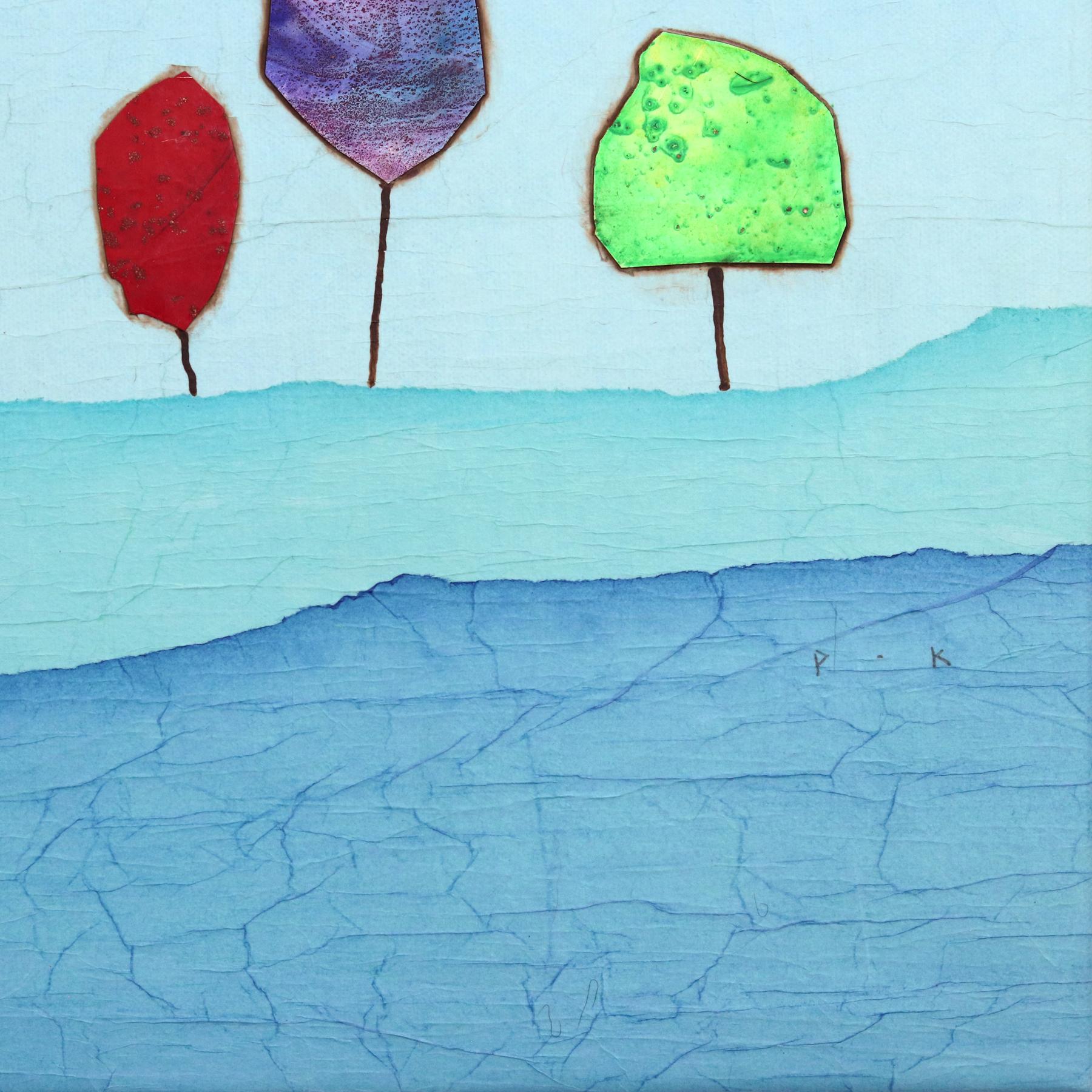 Whispering Grove II - Opera d'arte originale minimalista astratta di paesaggio blu in vendita 3