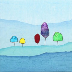 Whispering Grove II - Obra de Arte Original Minimalista Paisaje Abstracto Azul