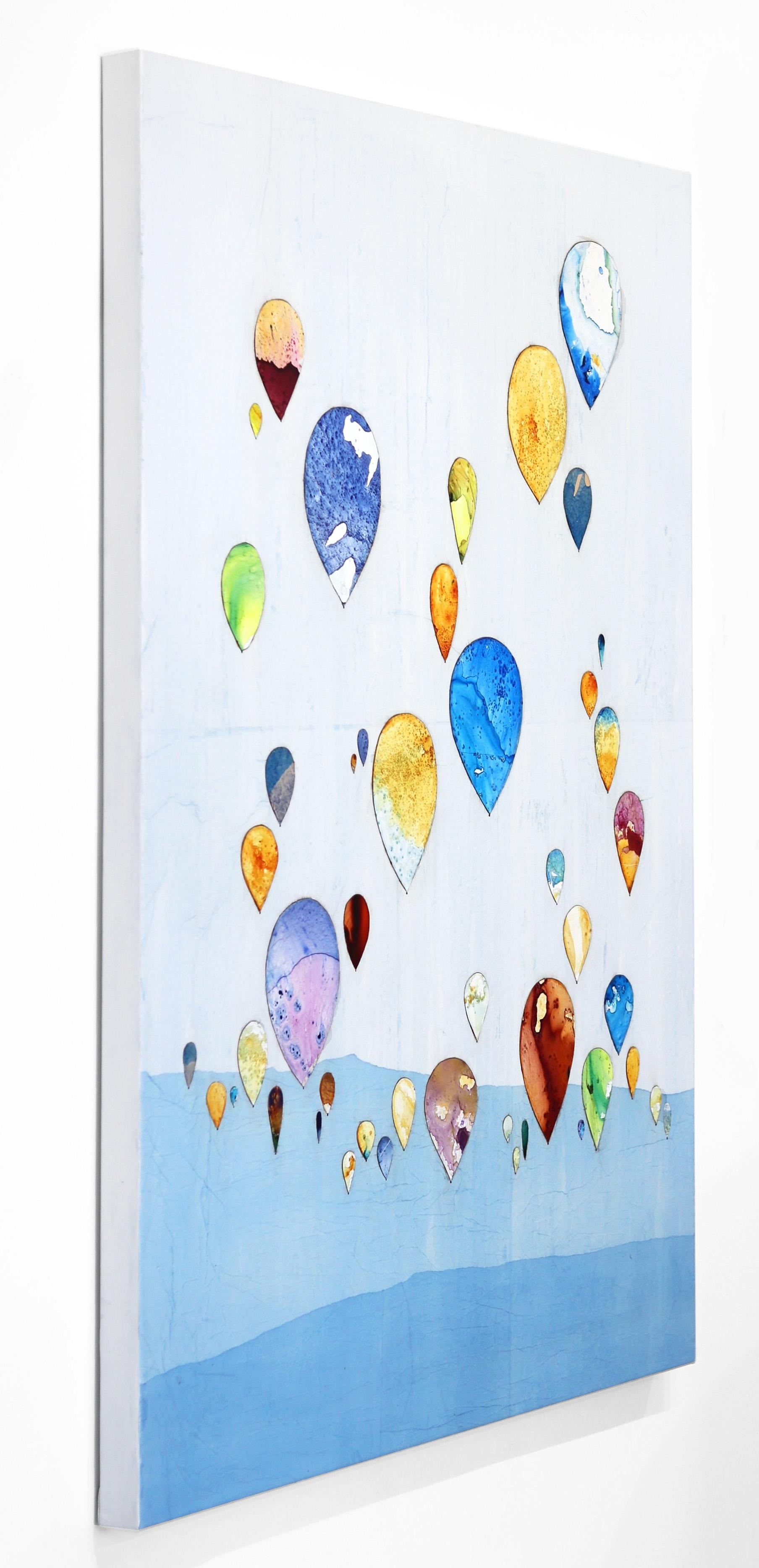 Mit fliegenden Farben - Großes Original Boho Minimalistisches Landschaftsballon-Kunstwerk mit fliegenden Farben (Blau), Abstract Painting, von Peter Kuttner
