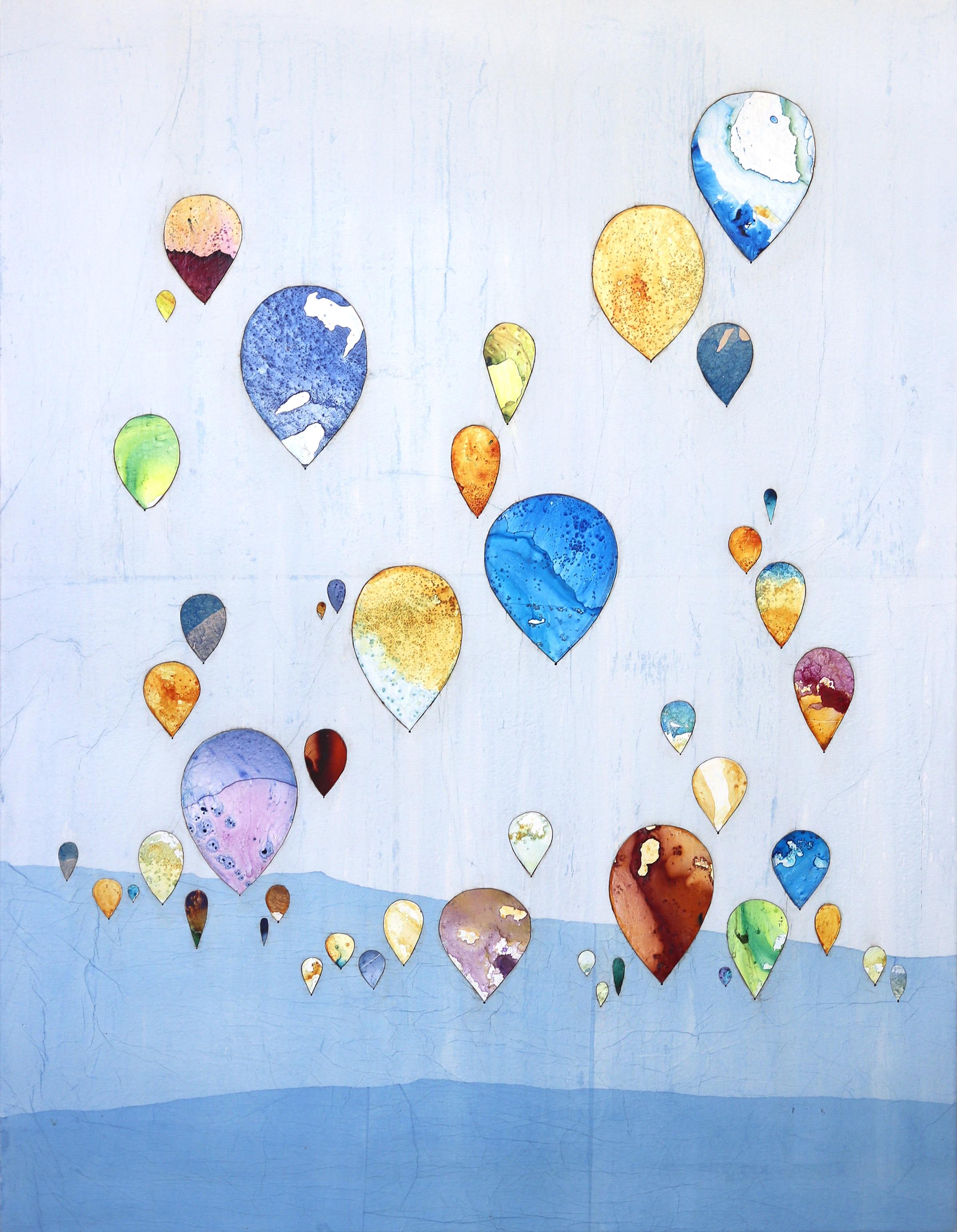 Mit fliegenden Farben - Großes Original Boho Minimalistisches Landschaftsballon-Kunstwerk mit fliegenden Farben