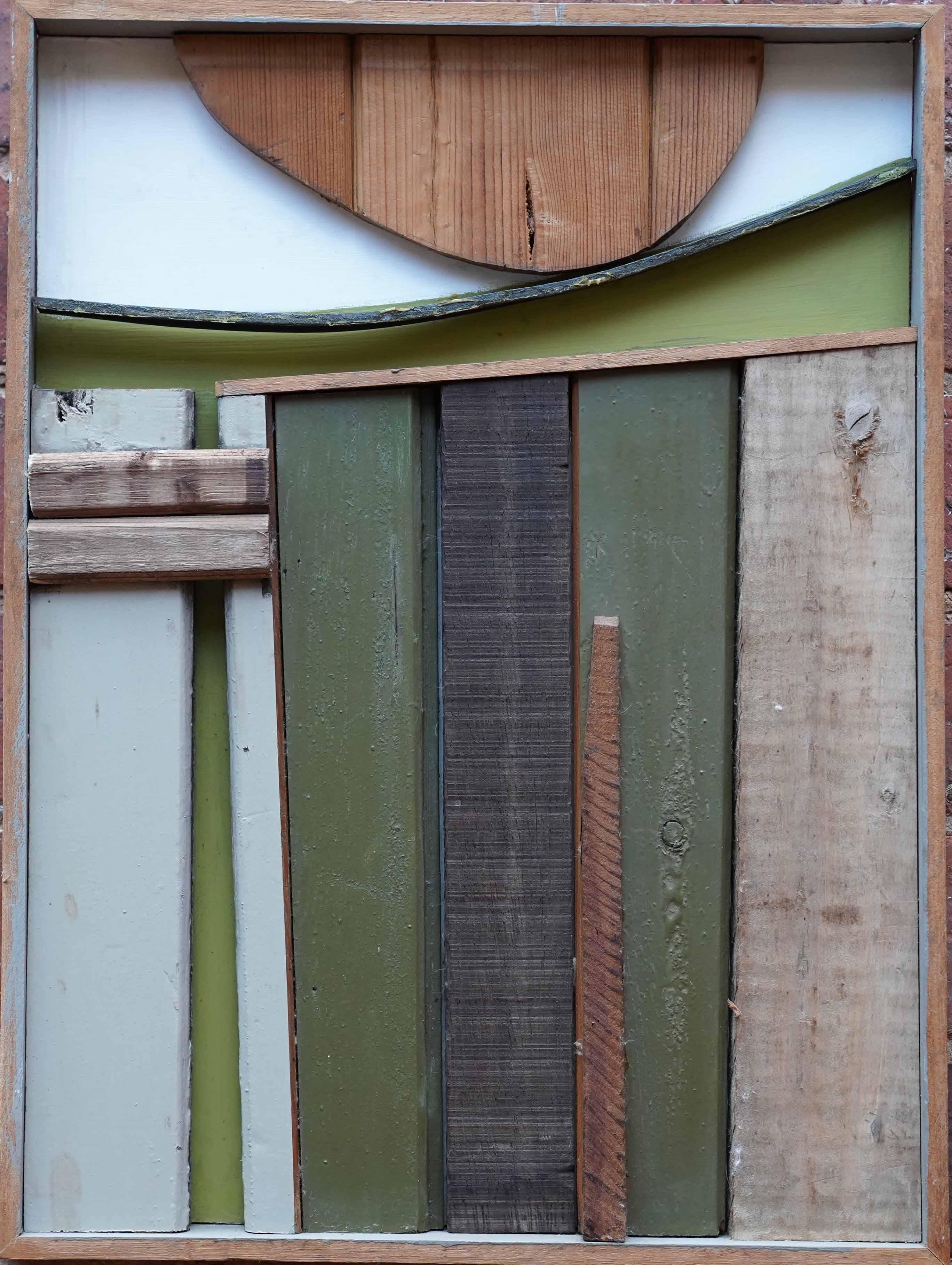 Grün und Holz Assemblage Abstrakte Landschaft - Britische Kunst der fünfziger Jahre