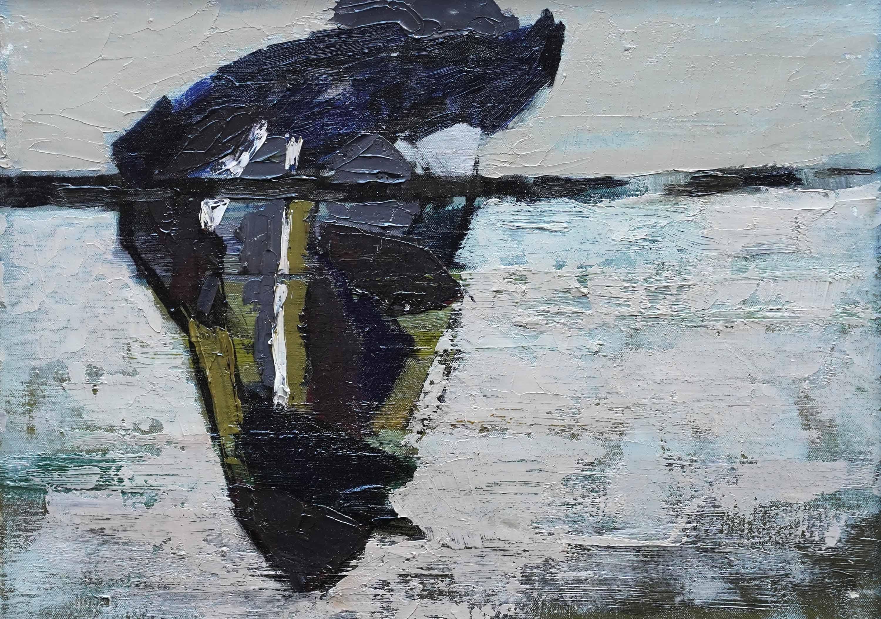 Abstrakte Landschaft mit Bananen Verso - Britische fünfziger Jahre Kunst Ölgemälde im Angebot 6