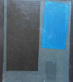 Abstract with Blue Oblong Right - British fifties abstract art oil painting