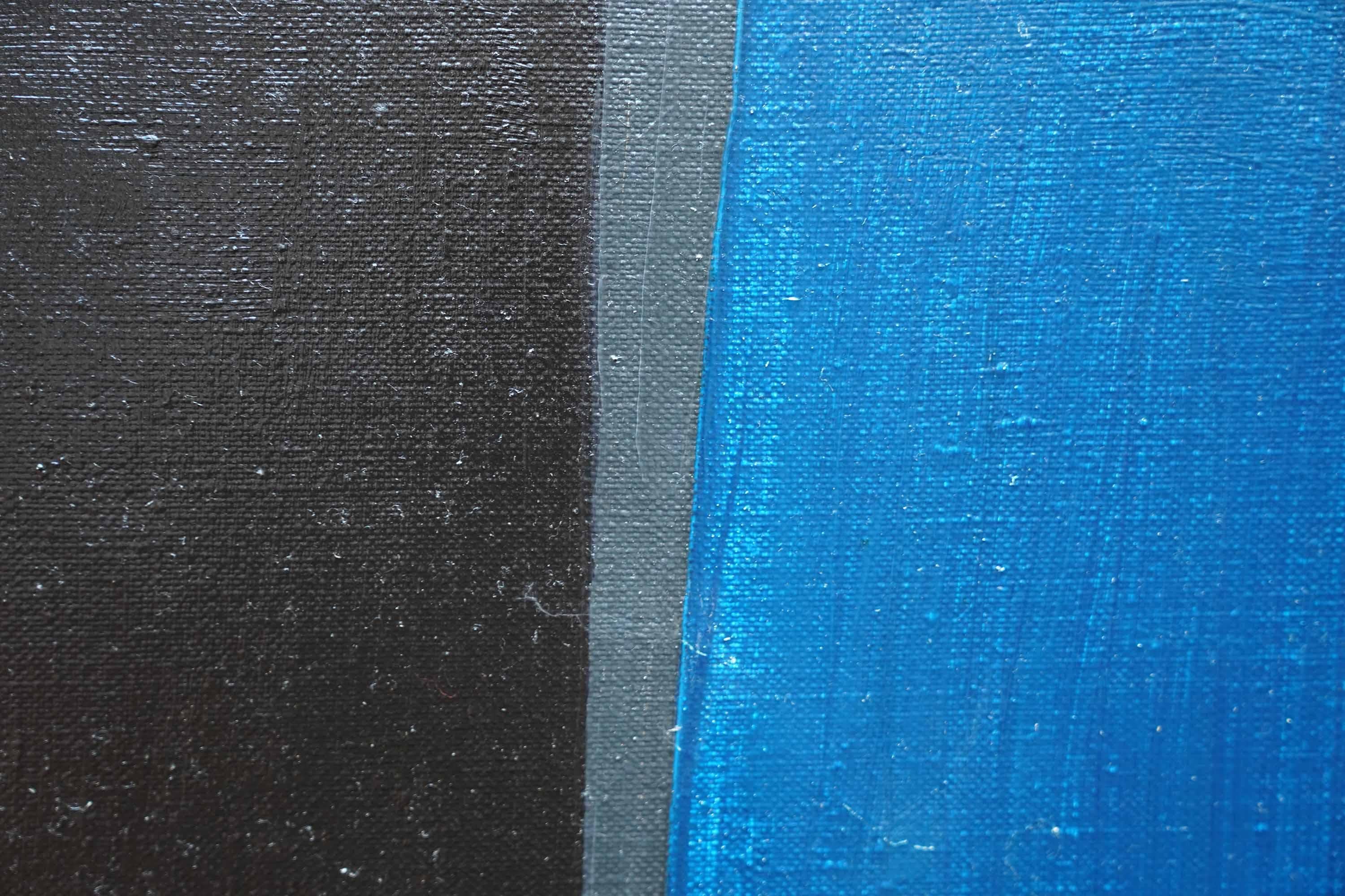 Abstract with Blue Oblong Right - British fifties abstract art oil painting For Sale 1