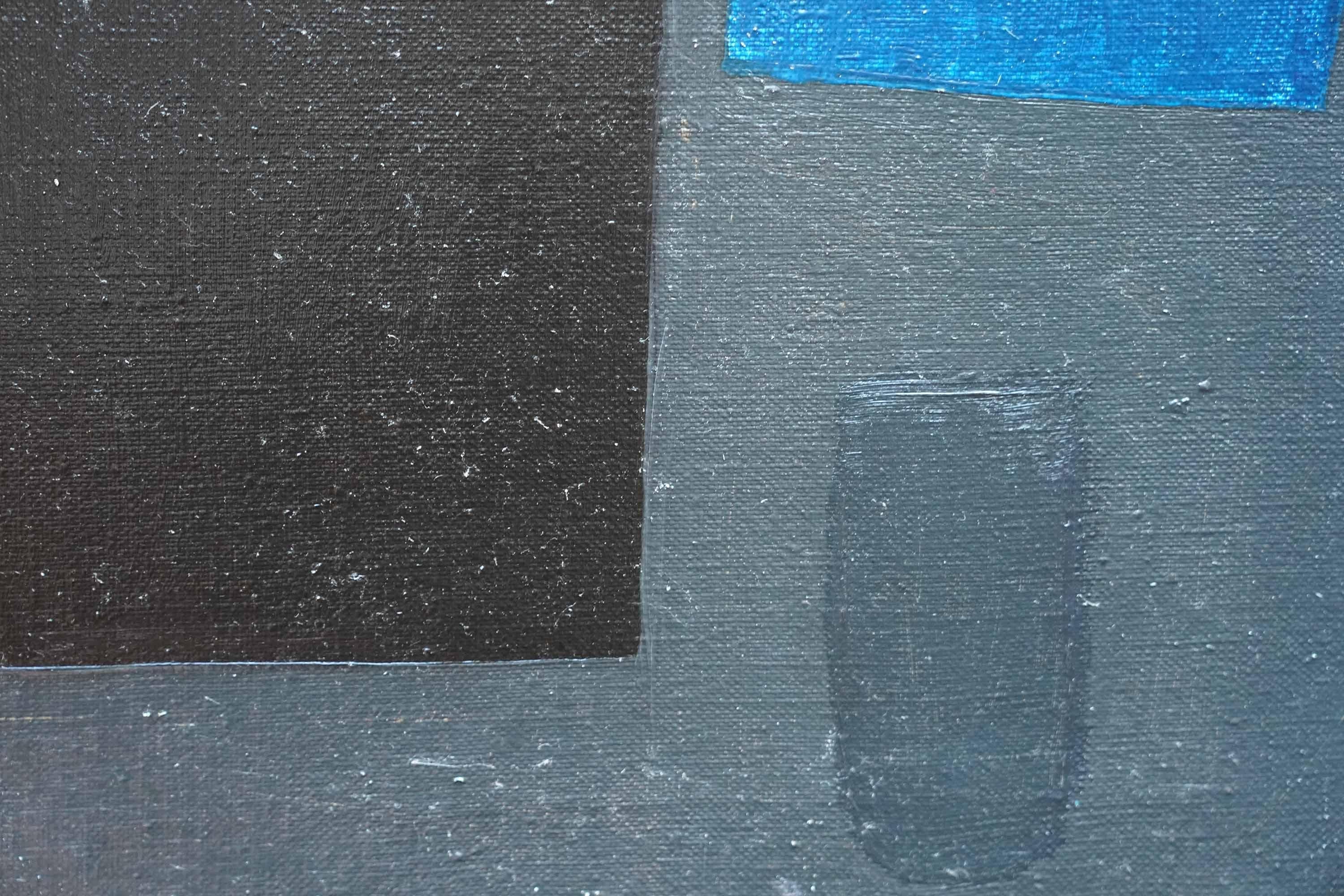 Abstract with Blue Oblong Right - British fifties abstract art oil painting For Sale 2